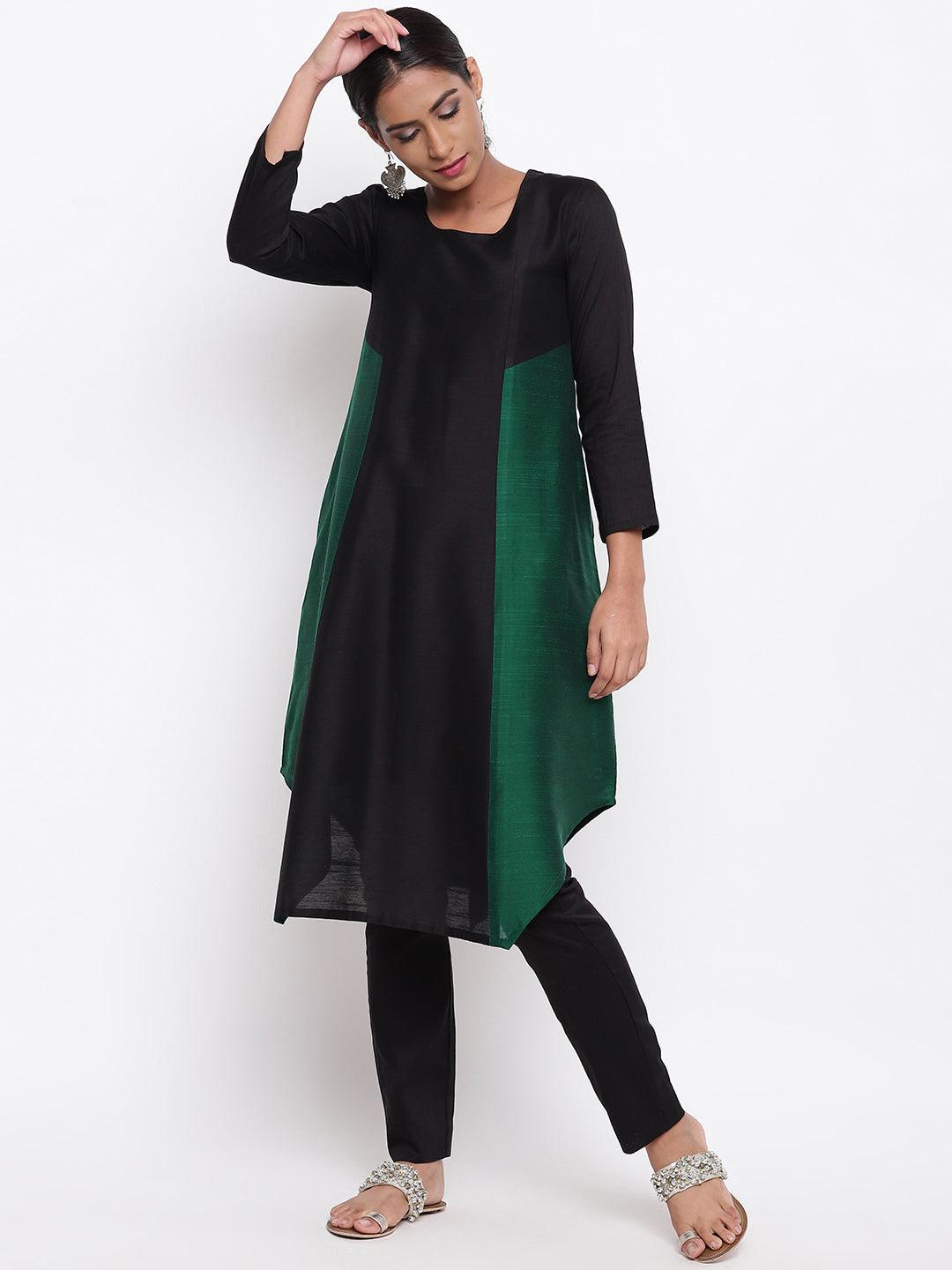 Silk Blend Panelled Kurta-Pant - trueBrowns