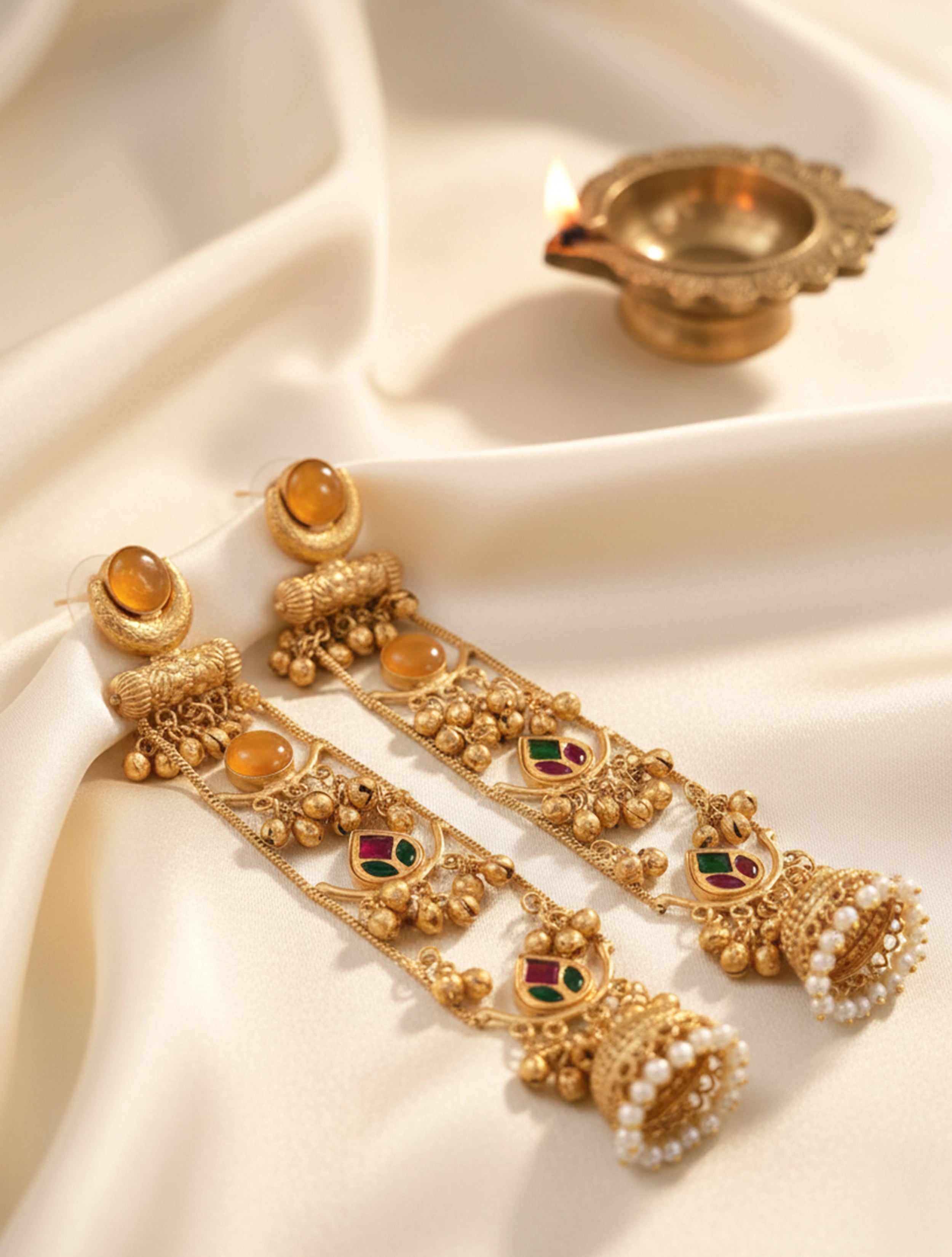 trueBrowns Kashmiri Yellow Statement Kundan Drop Earrings