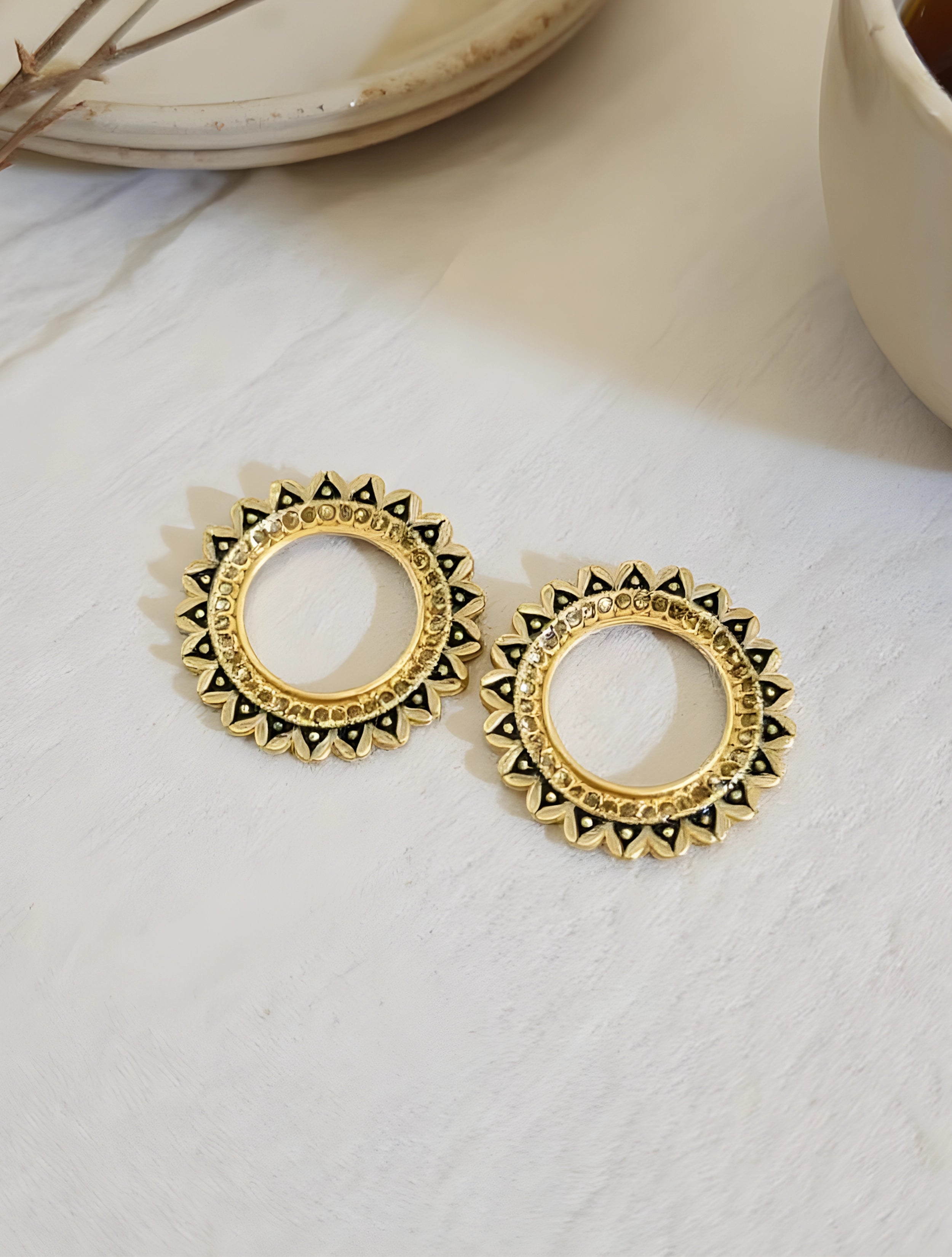 trueBrowns Pink And Golden Stones Stud Earrings