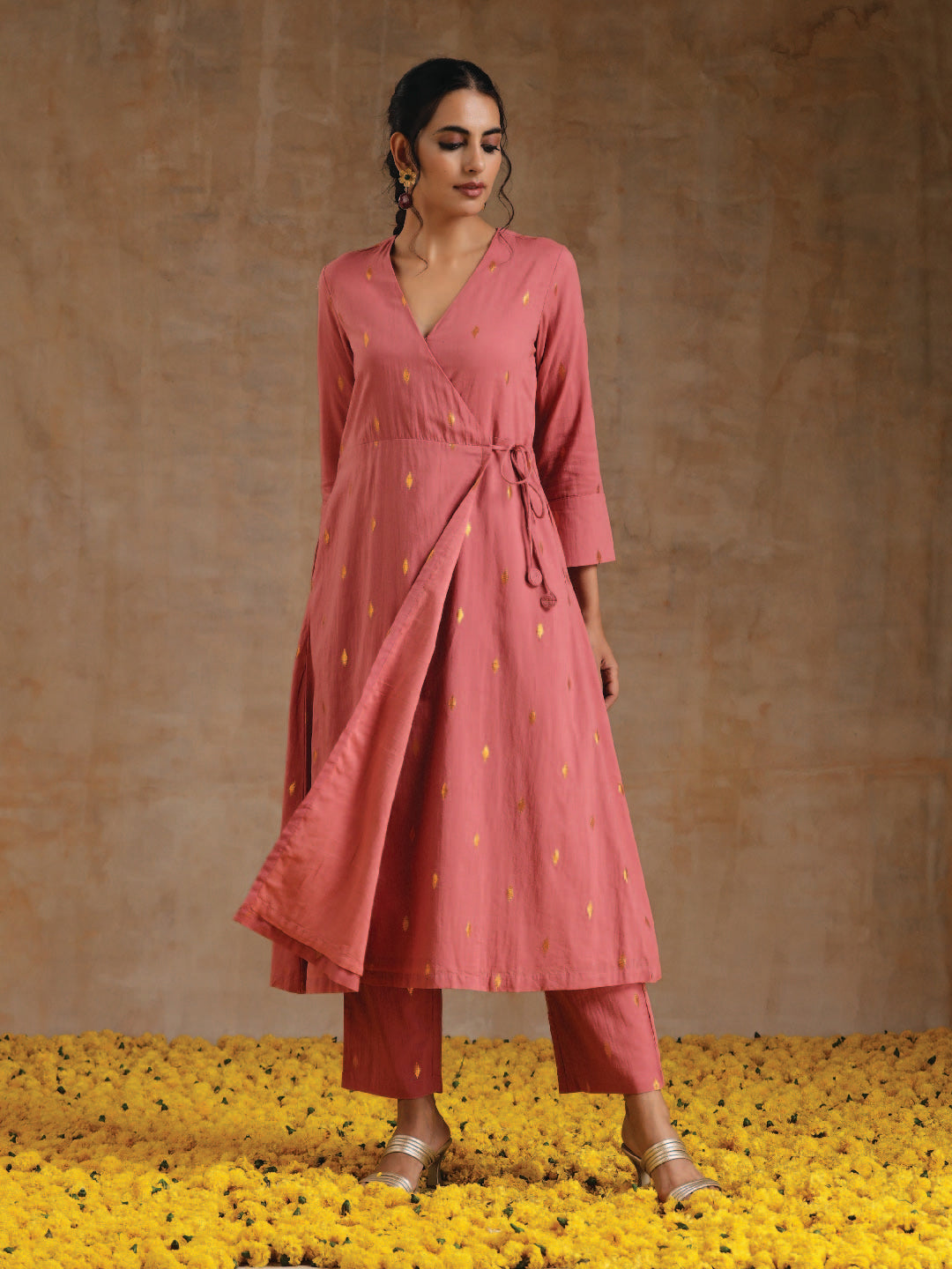 Blush Gold Cotton Angrakha Kurta Set