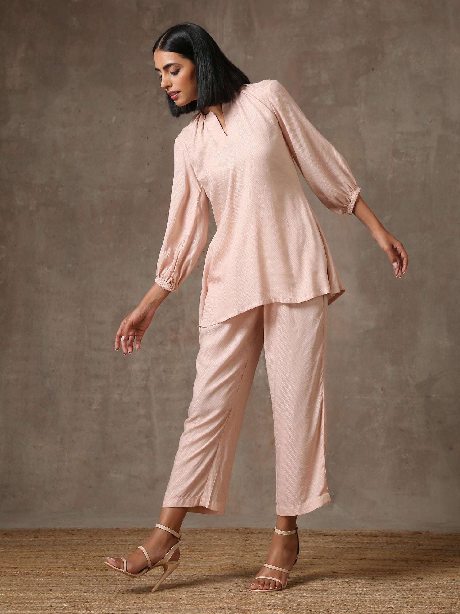 The Edwina - Rose Pink Solid Textured Co-Ord Set - trueBrowns