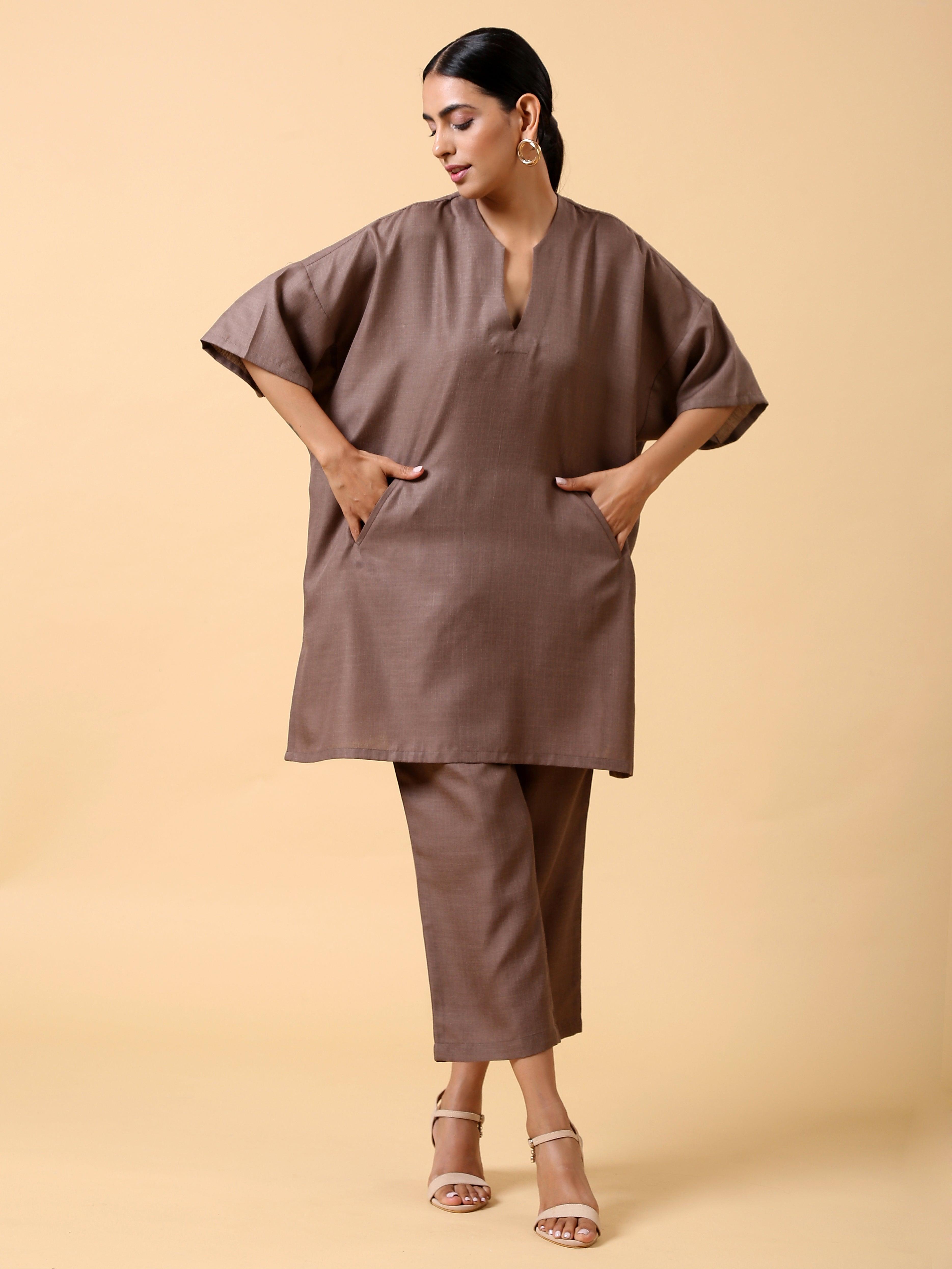 Cotton Linen Burnt Brown Boxy Fit Co-Ord Set - trueBrowns
