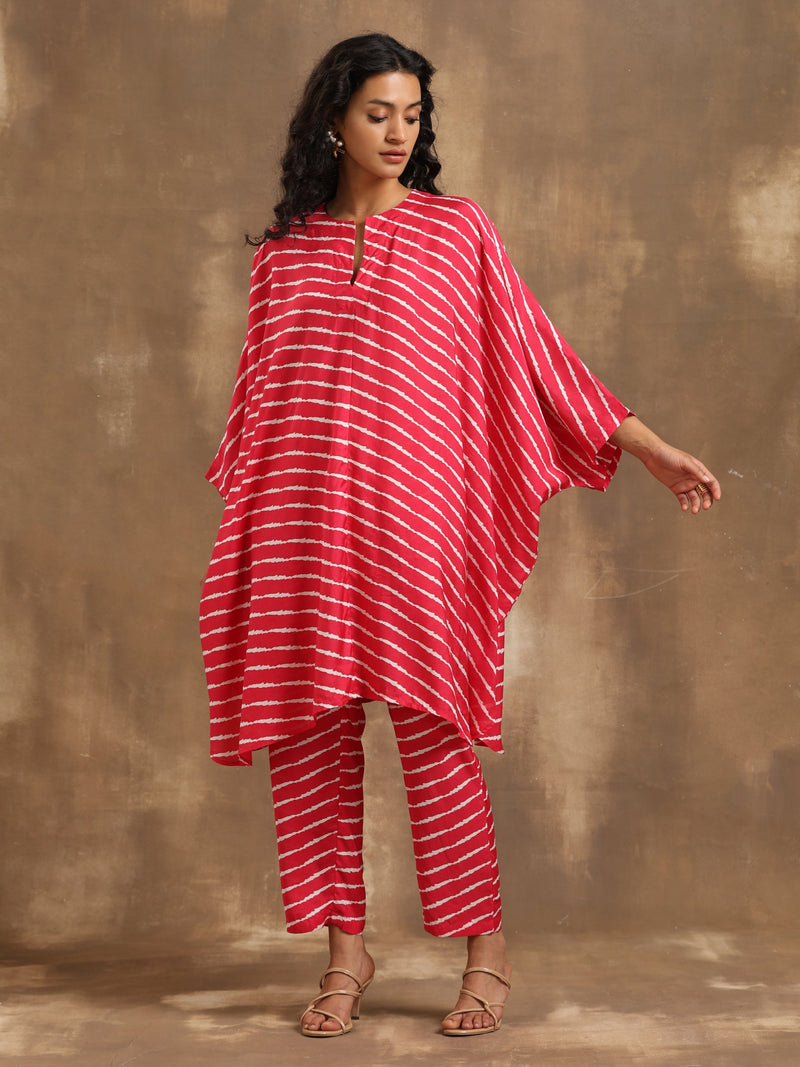 Pink Lehariya Printed Silk Kaftan Co-Ord Set