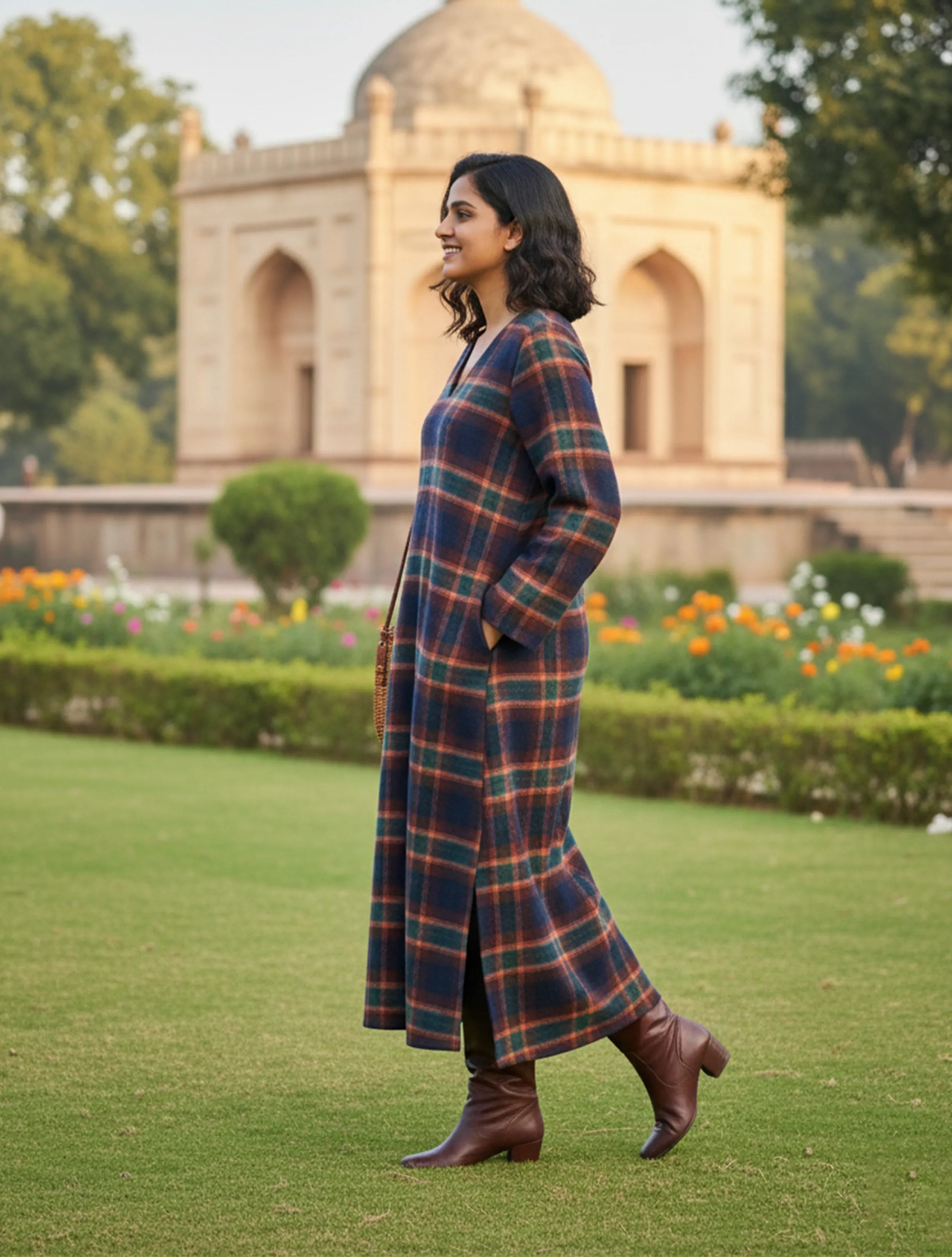 trueBrowns Navy Check V-Neck Dress