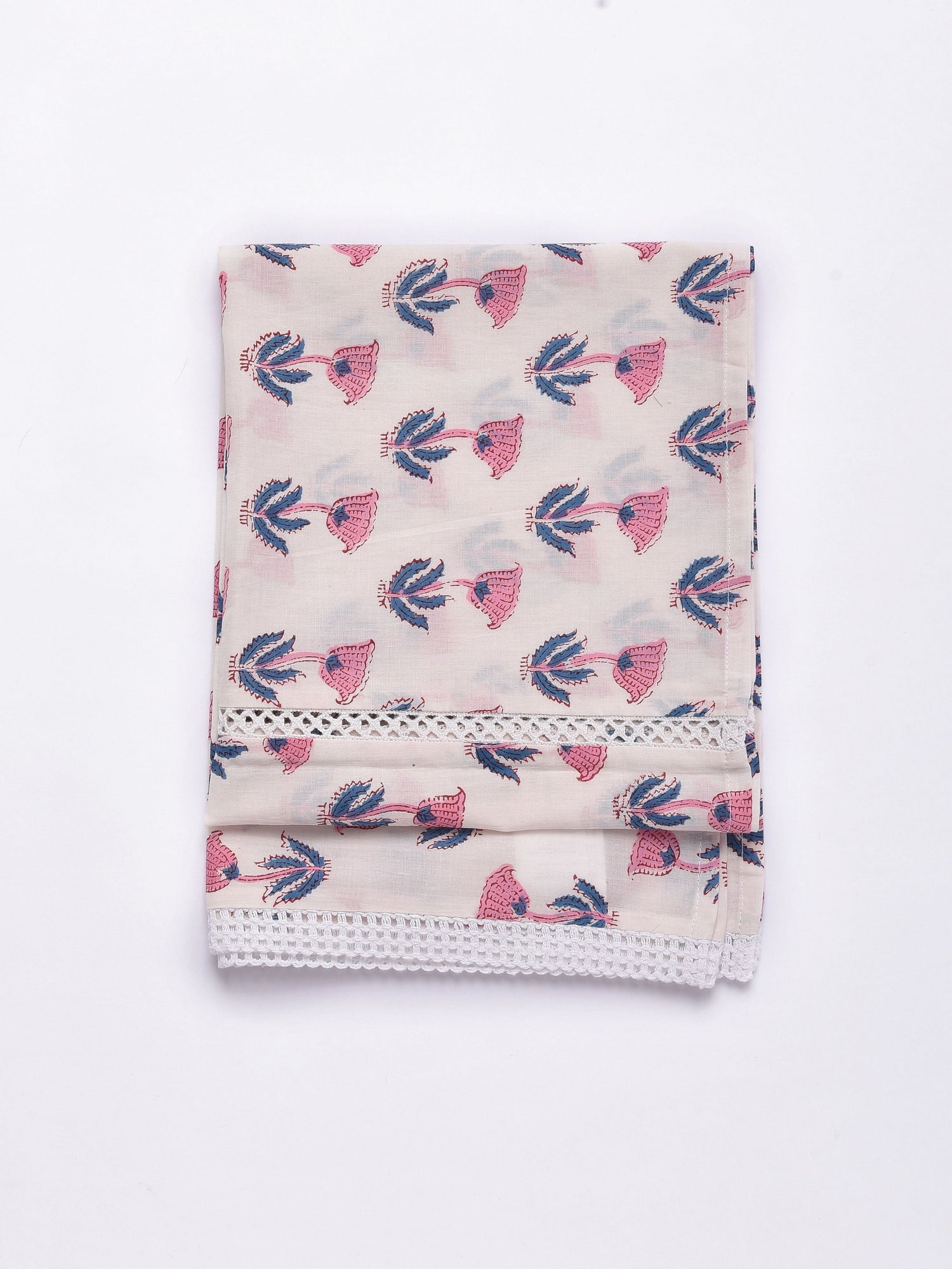 White With Pink Buta Print Cotton Stole