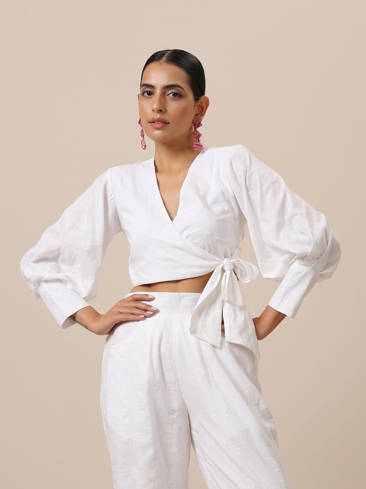 Cotton White Pineapple Embroidered Top - trueBrowns