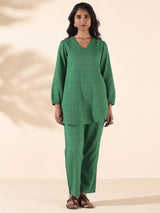trueBrowns Green Cotton Dobby Relaxed Co-ord Set