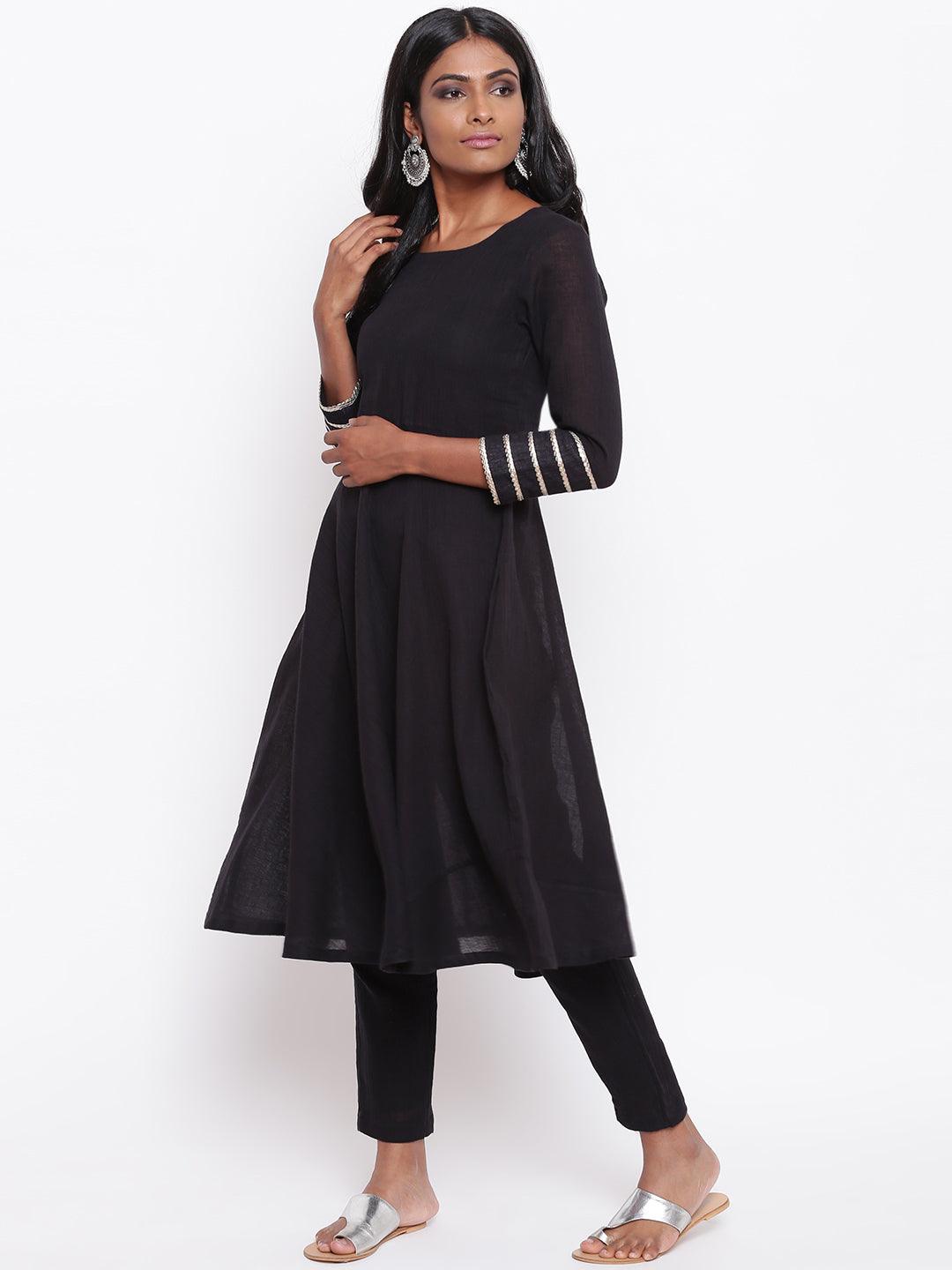 Pure Cotton Black Gota Sleeve Kurta Set - trueBrowns