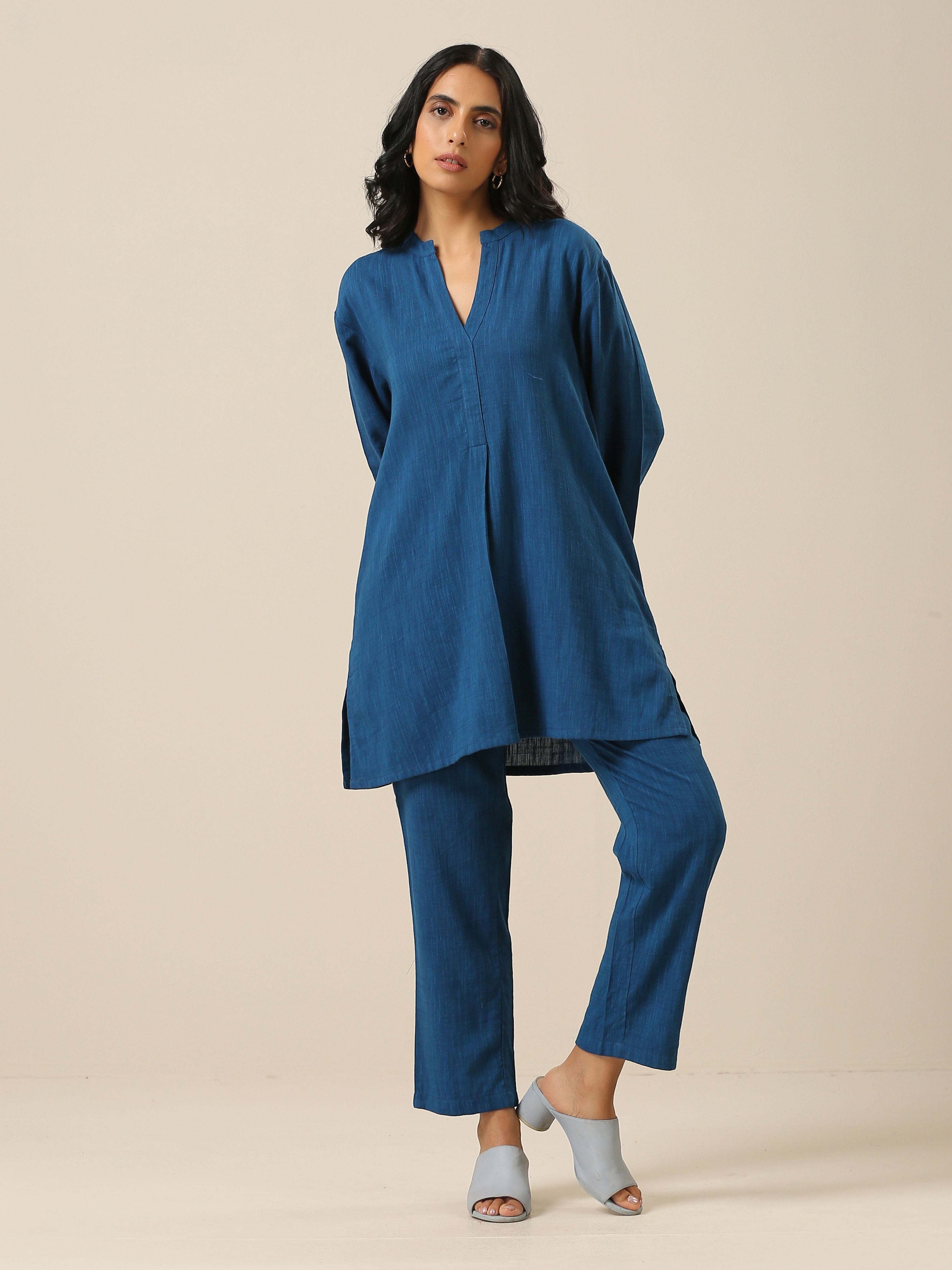 Classic Blue Slub Texture Relax Fit Co-Ord Set
