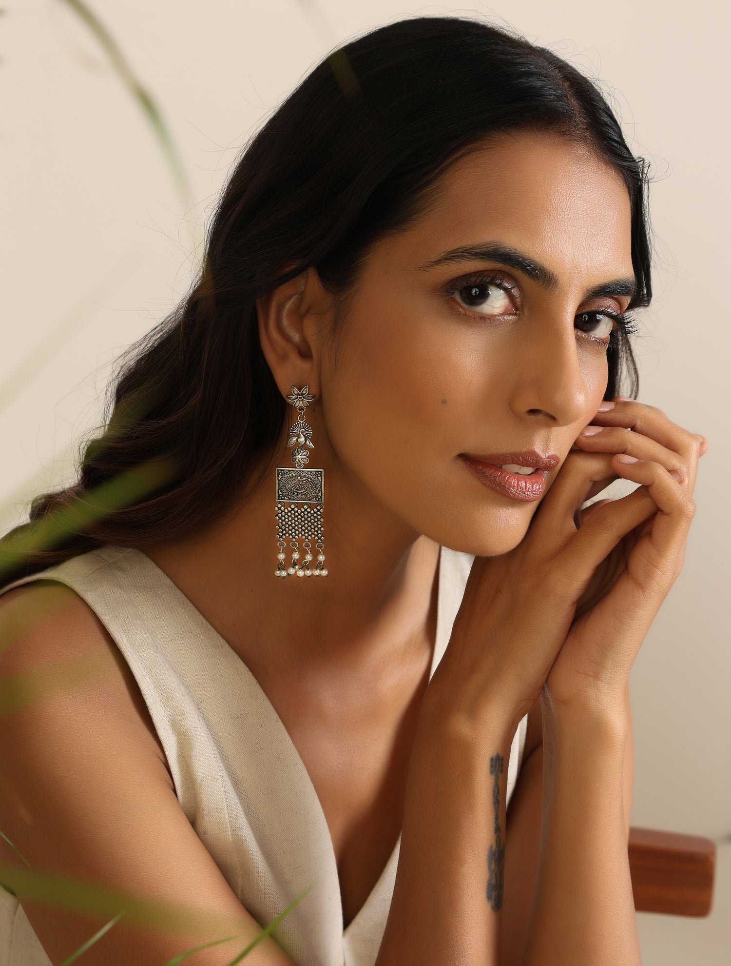 trueBrowns Silver Peacock Earrings