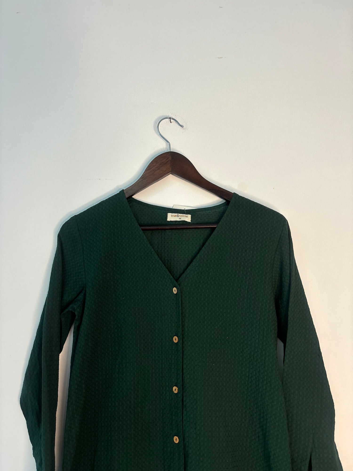 trueBrowns Dark Green Dobby Top