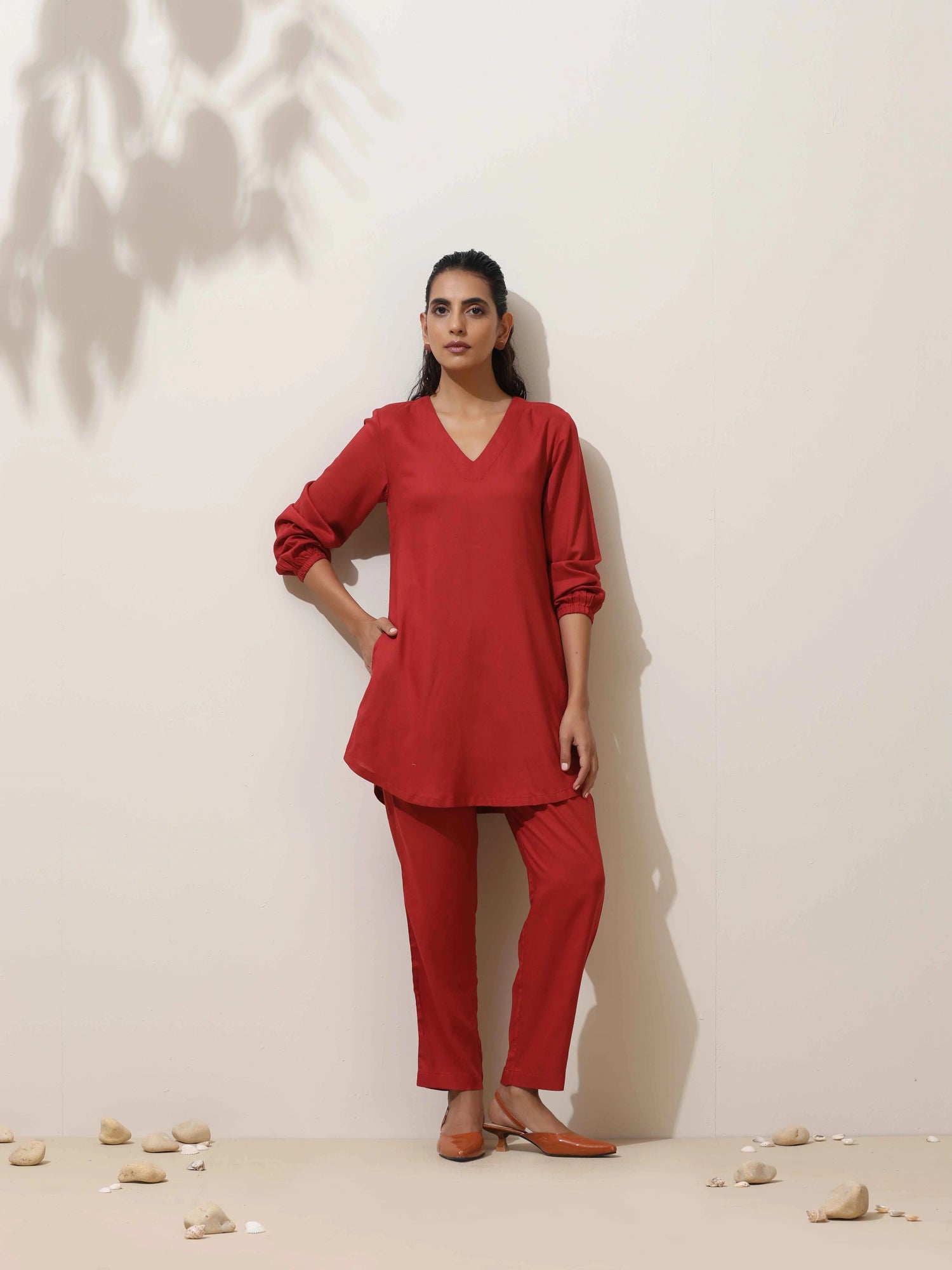 trueBrowns Maroon Viscose Co-ord Set