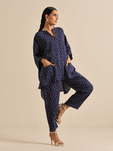 Blue Bandhani Silk Printed Boxy Fit Co-Ord Set