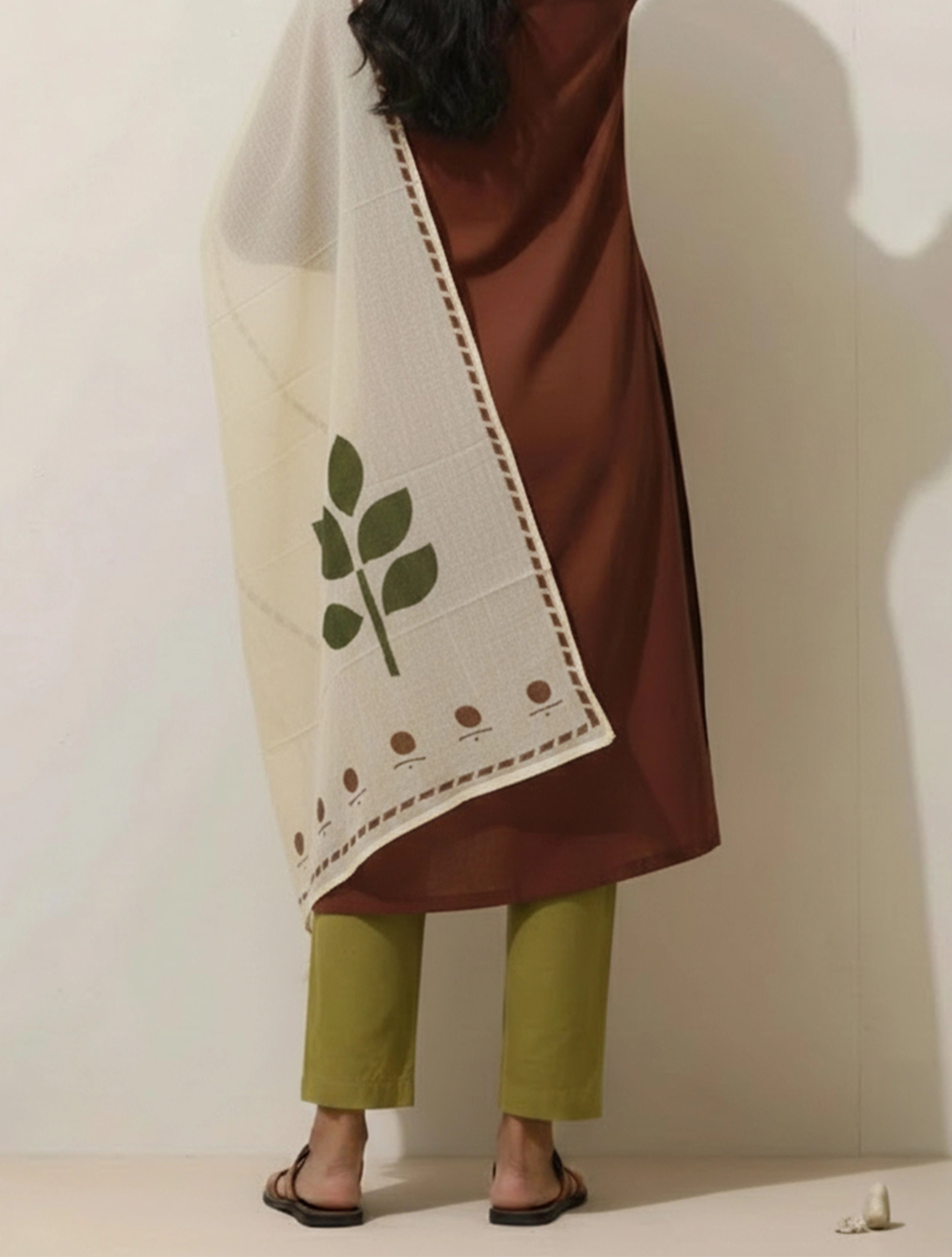 trueBrowns Leaf Life Hand Block Print Cotton Scarf