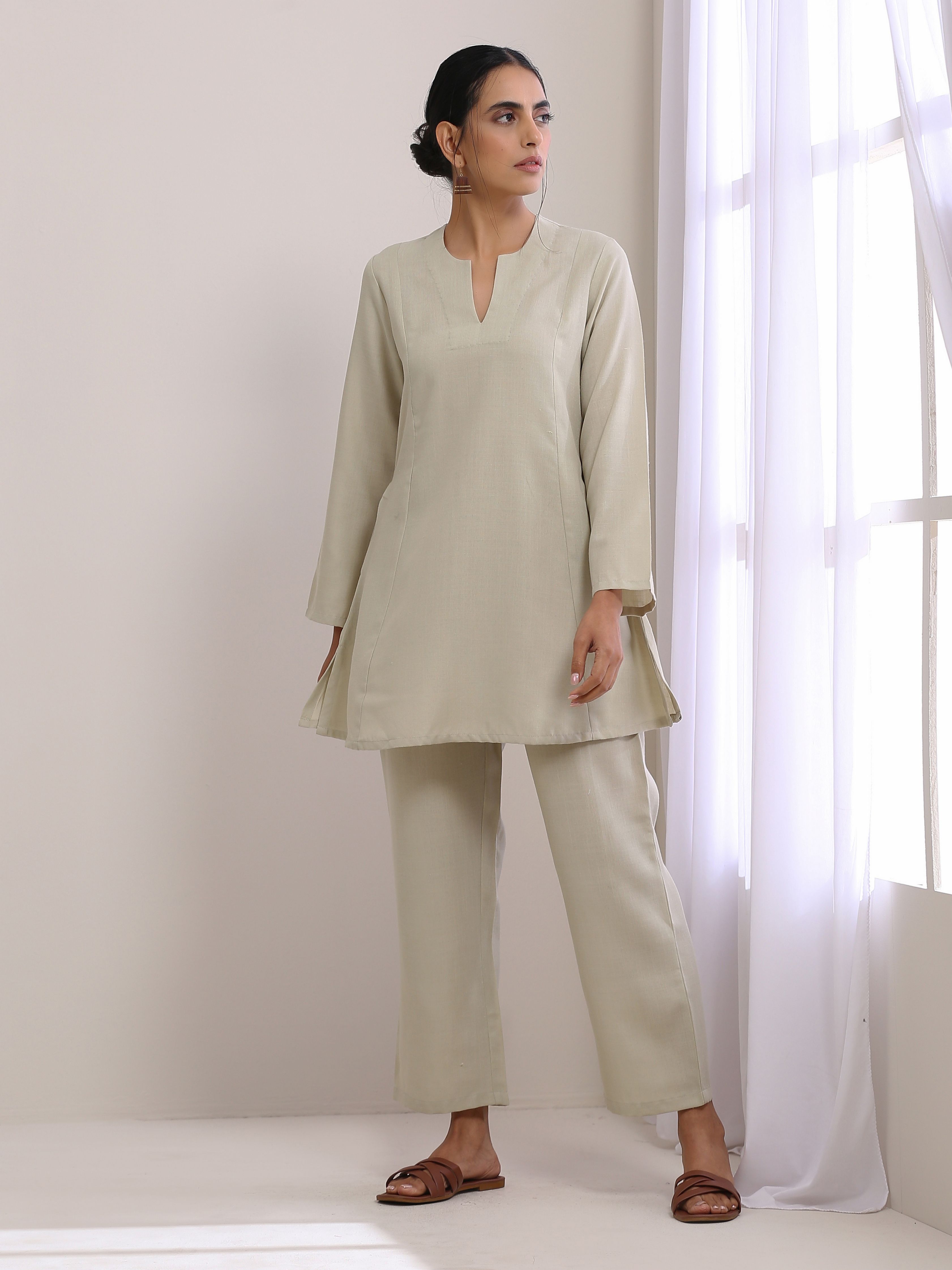 Light Grey Slub Co-Ord Set