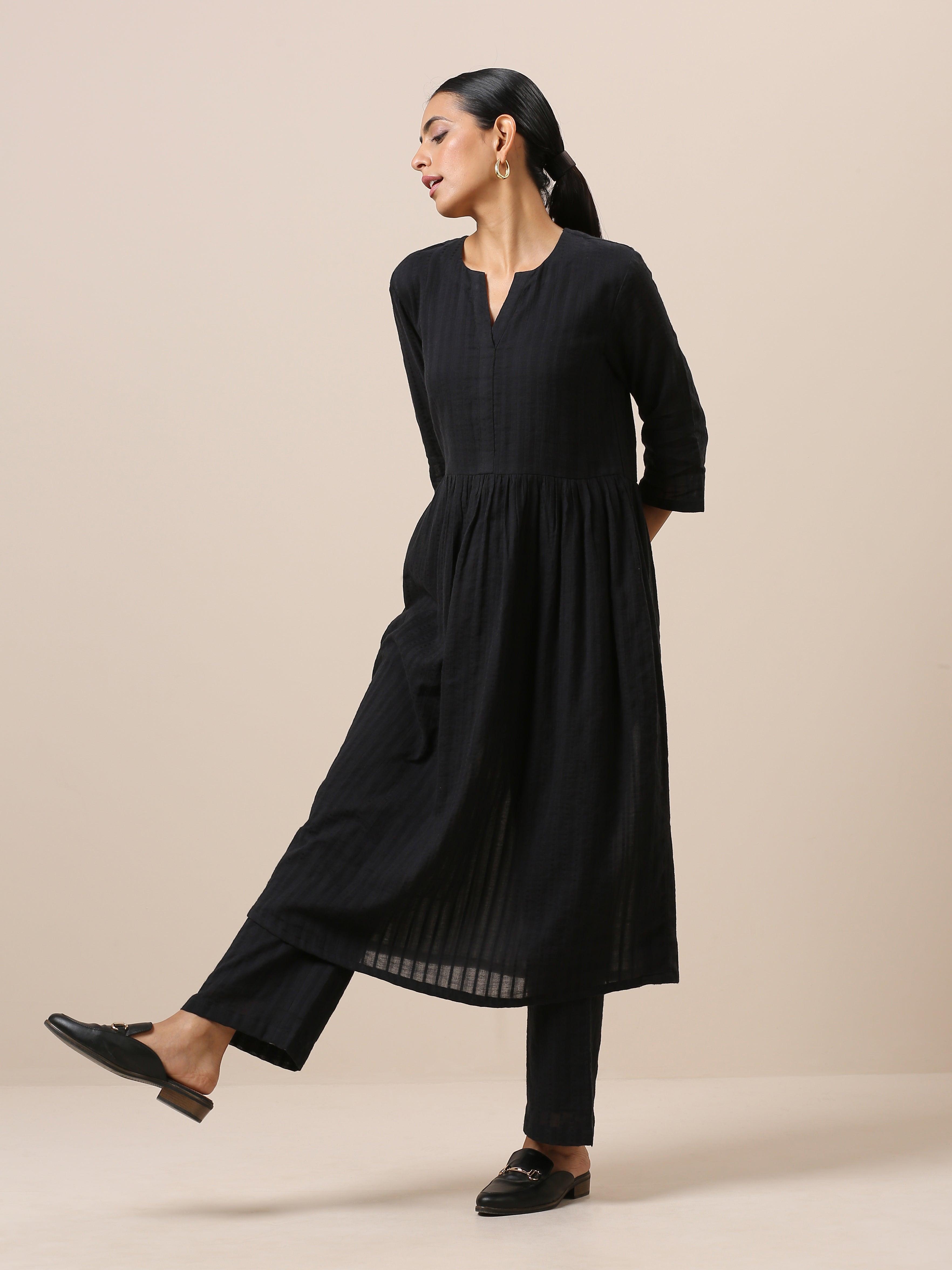 Cotton Black Flared Kurta Pant Set - trueBrowns