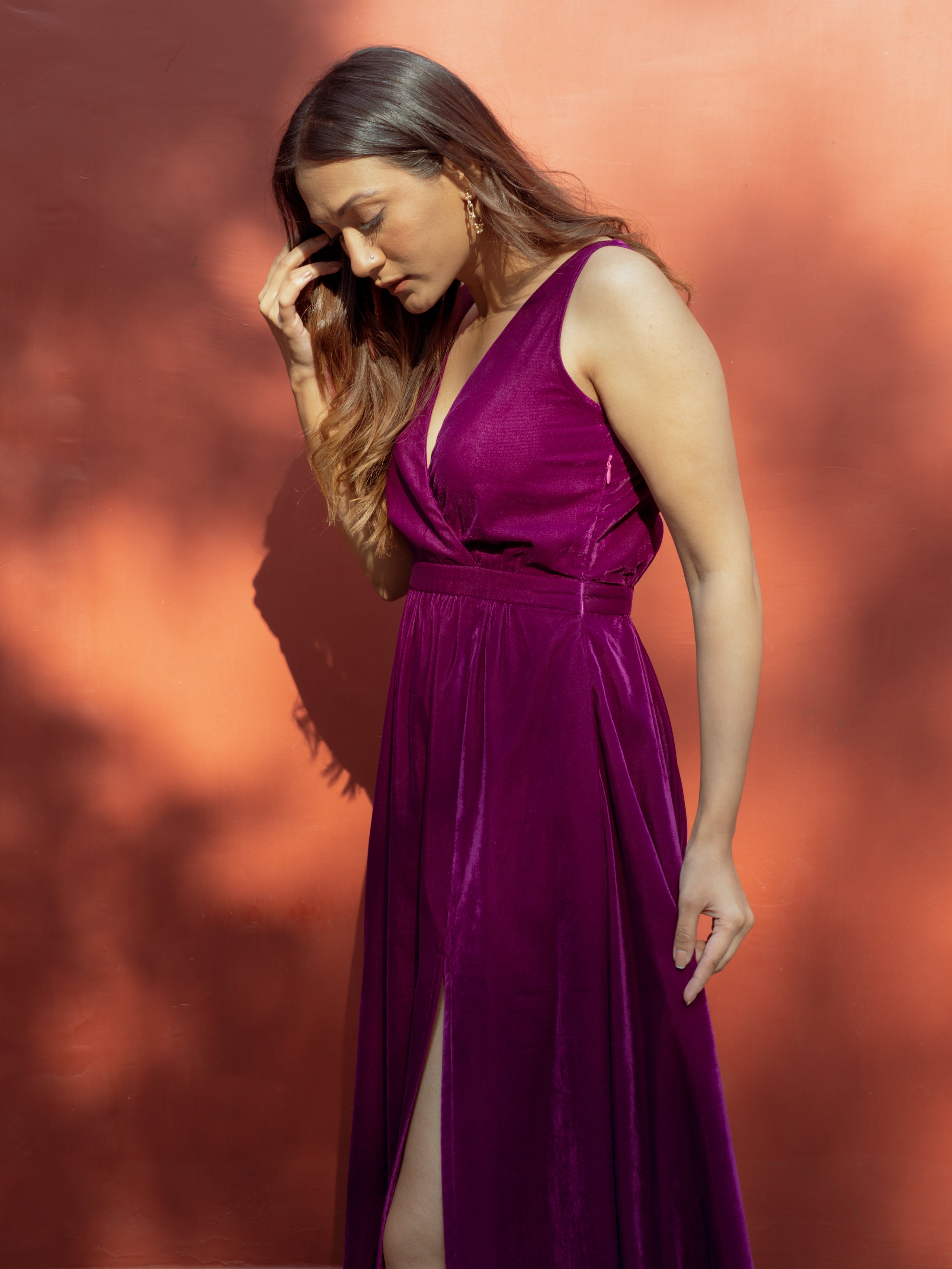 Wine Velvet Sleeveless Dress