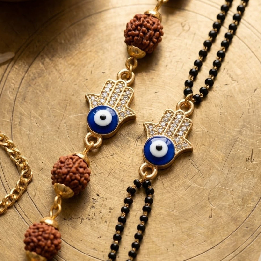 trueBrowns Gold Tone Evil Eye Couple Bracelet Rakhi