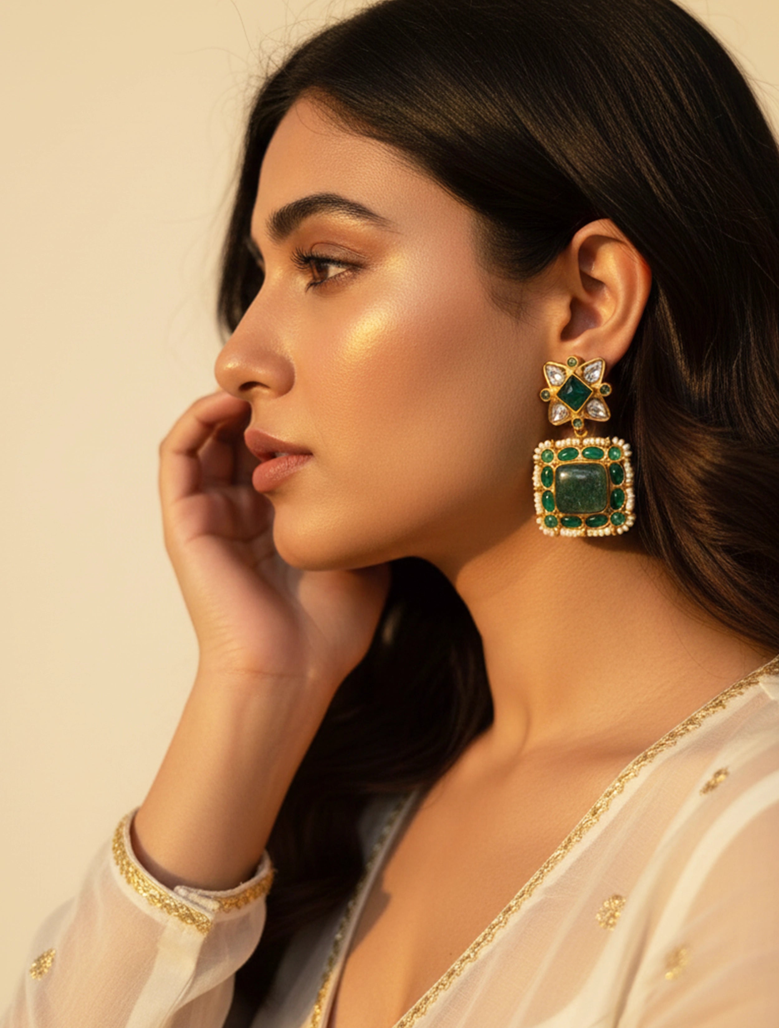 trueBrowns Kundan Blossom Dangler Earrings