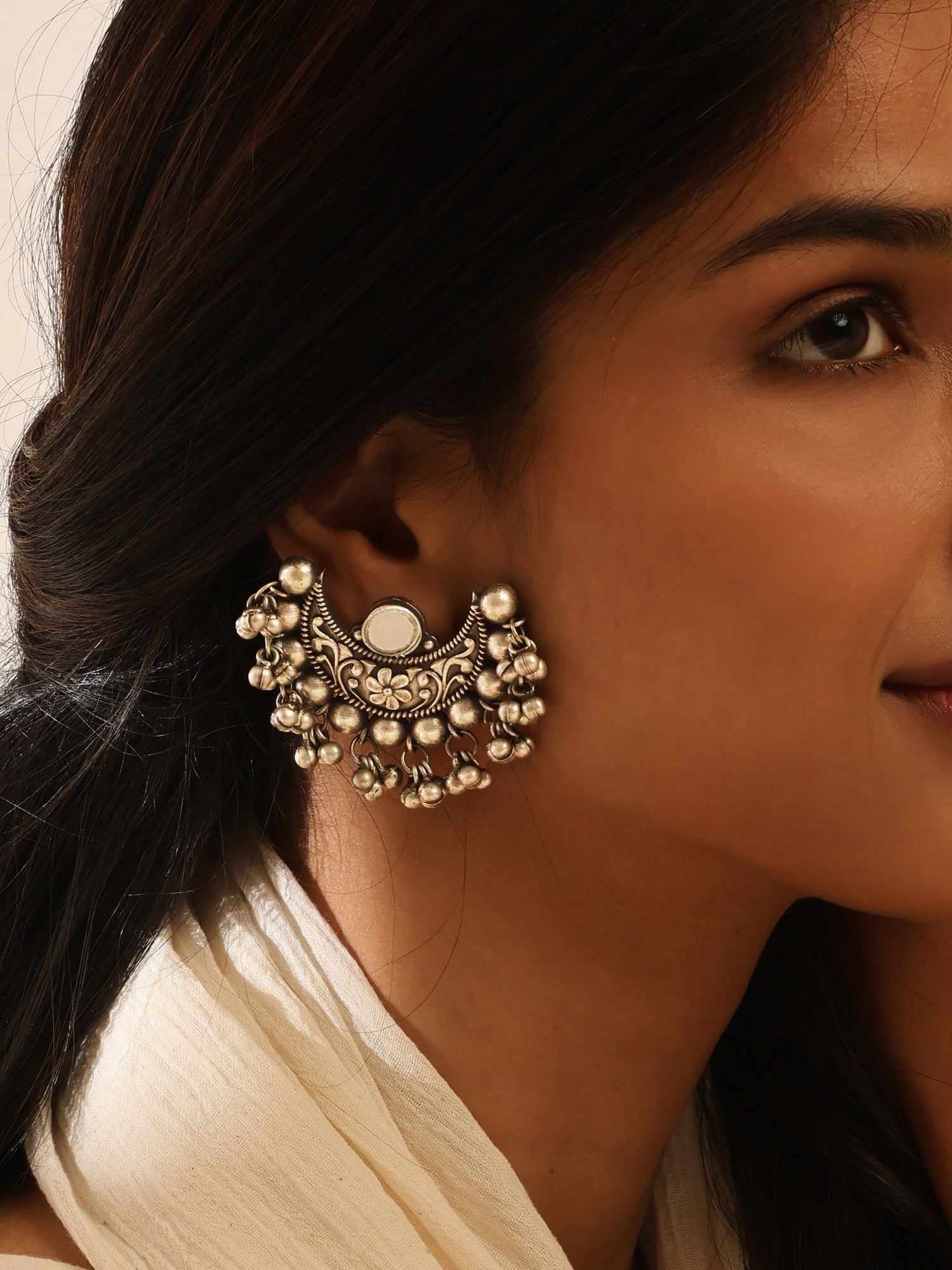 Silver-Plated Crescent Mirror Earrings
