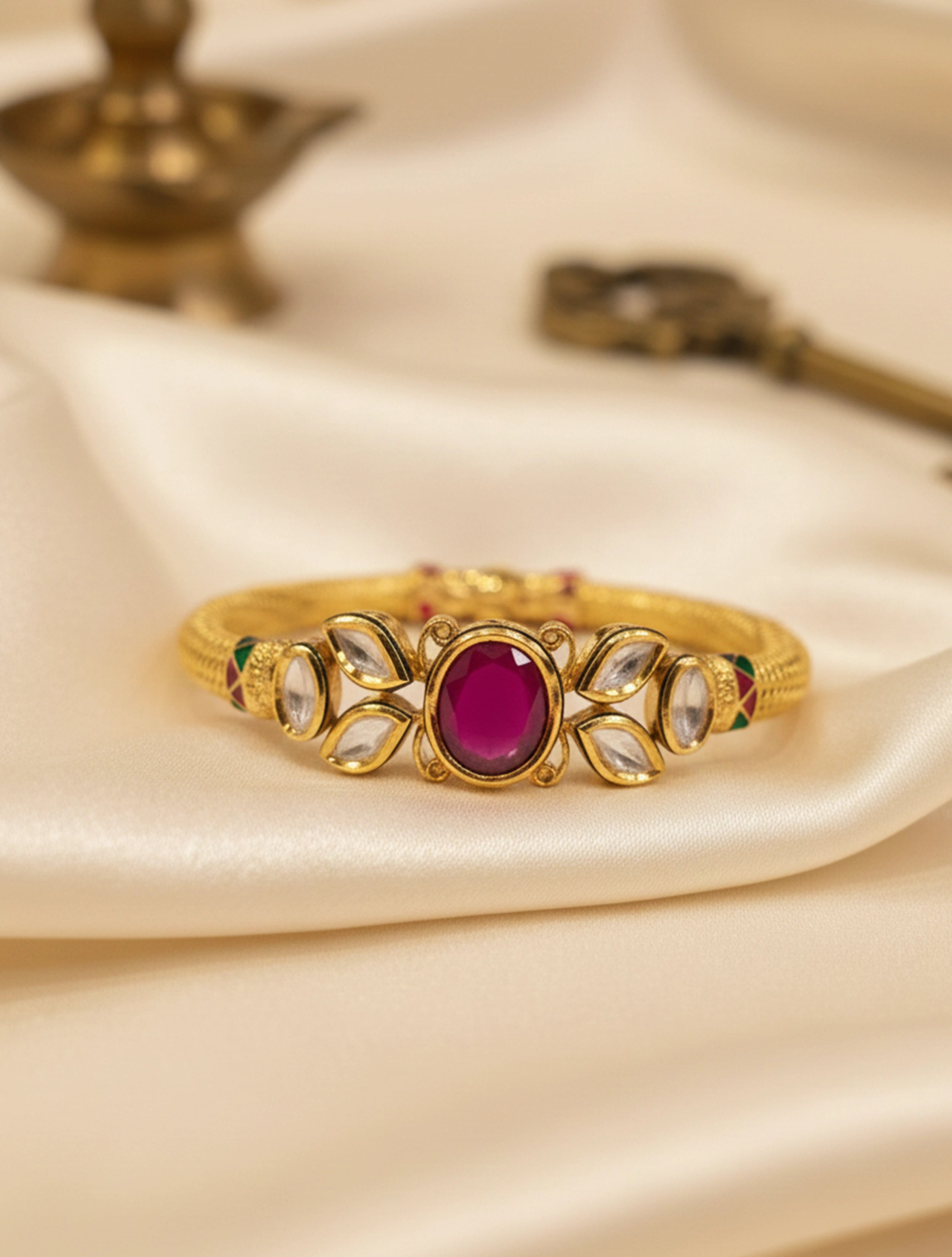 trueBrowns Golden Maroon Kundan Bracelet