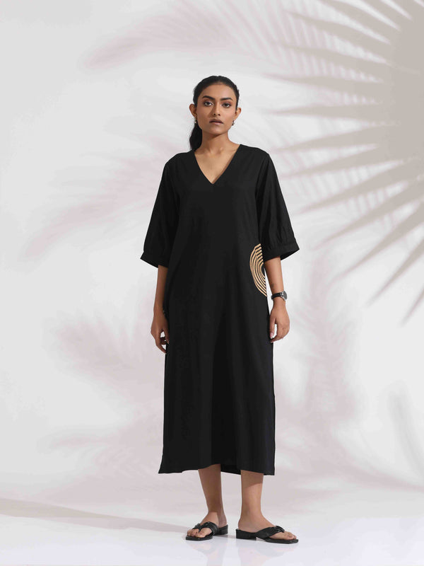 trueBrowns Black Cotton Embroidered Dress