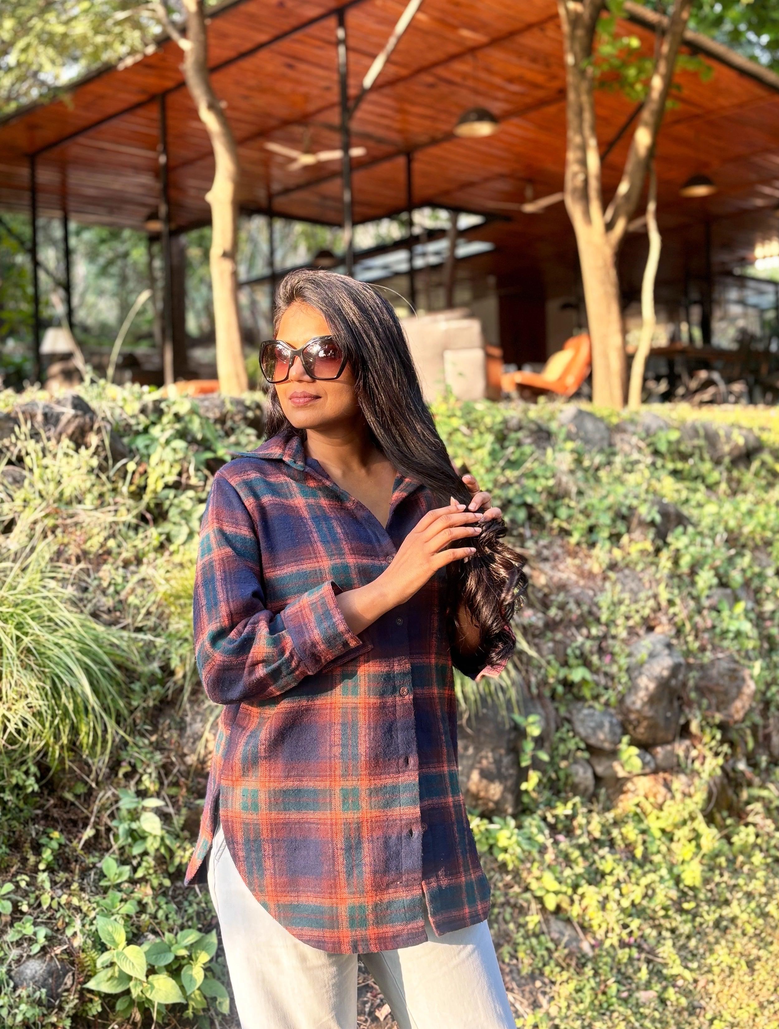 trueBrowns Navy Check Woollen Shirt Top