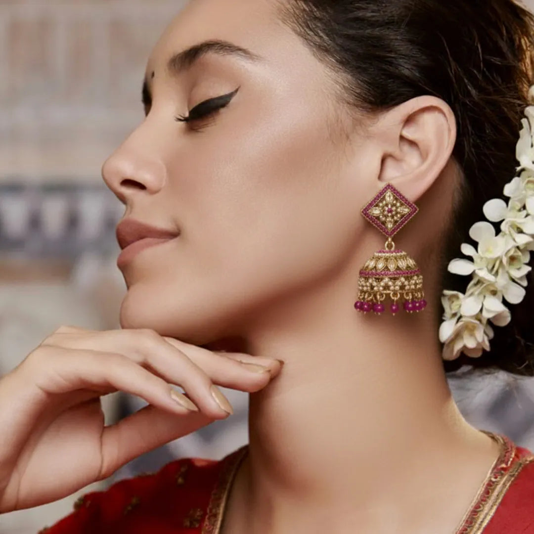 trueBrowns Regal Red Diamond Jhumkas