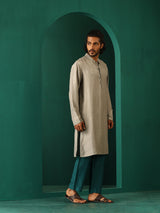 trueBrowns Men Grey Silk Long Kurta