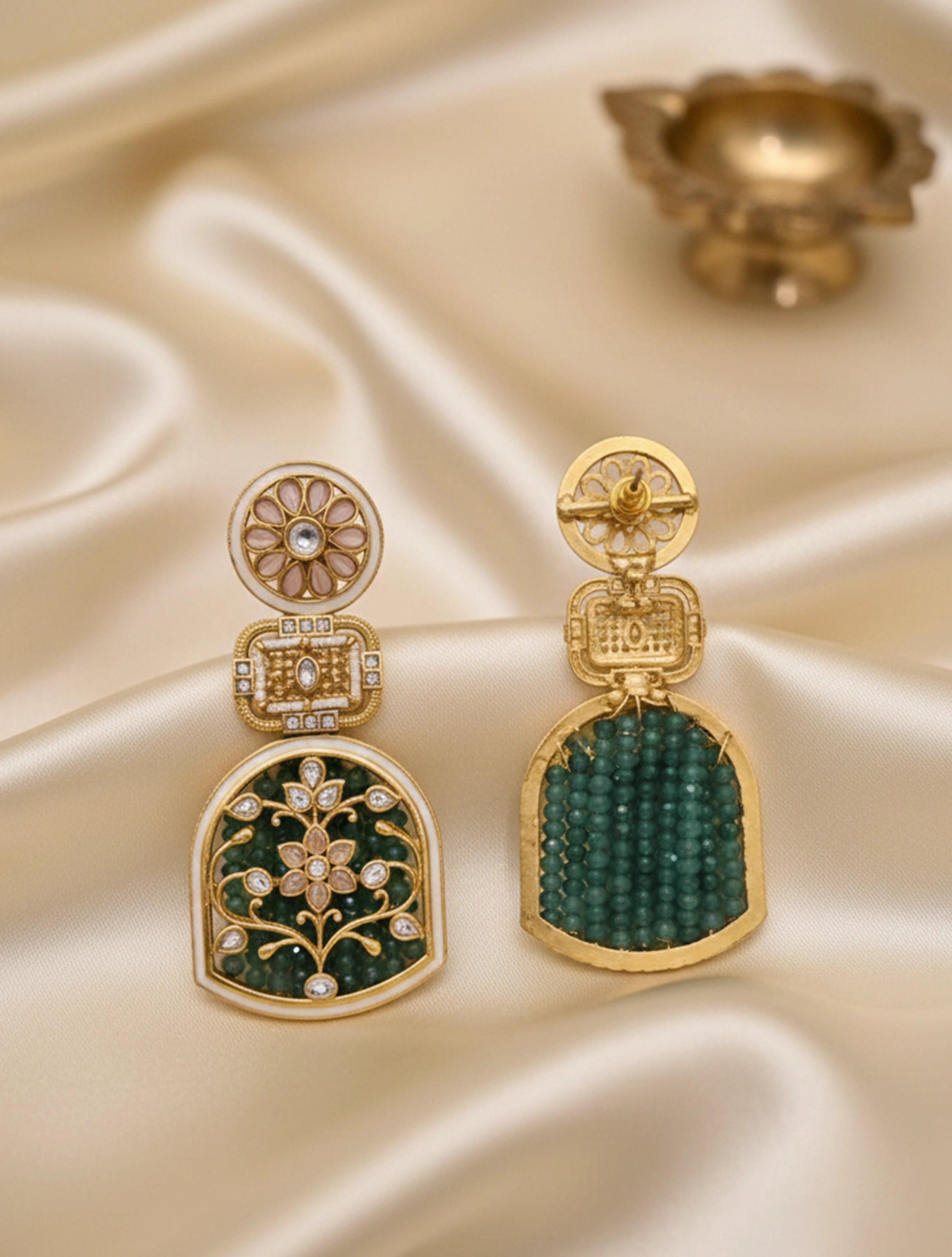 trueBrowns Green Rajwada Drop Earrings