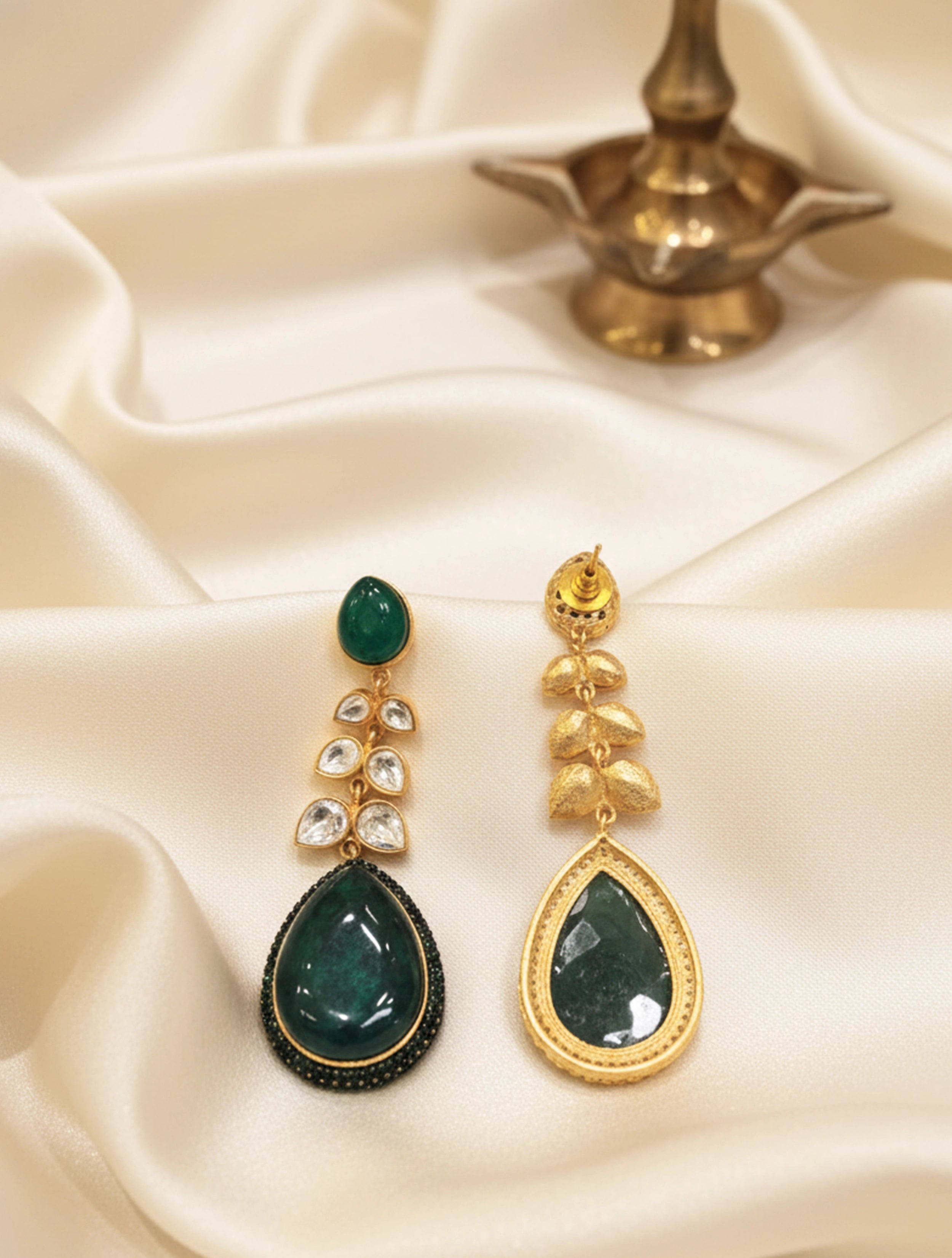 trueBrowns Green White Drop Earrings