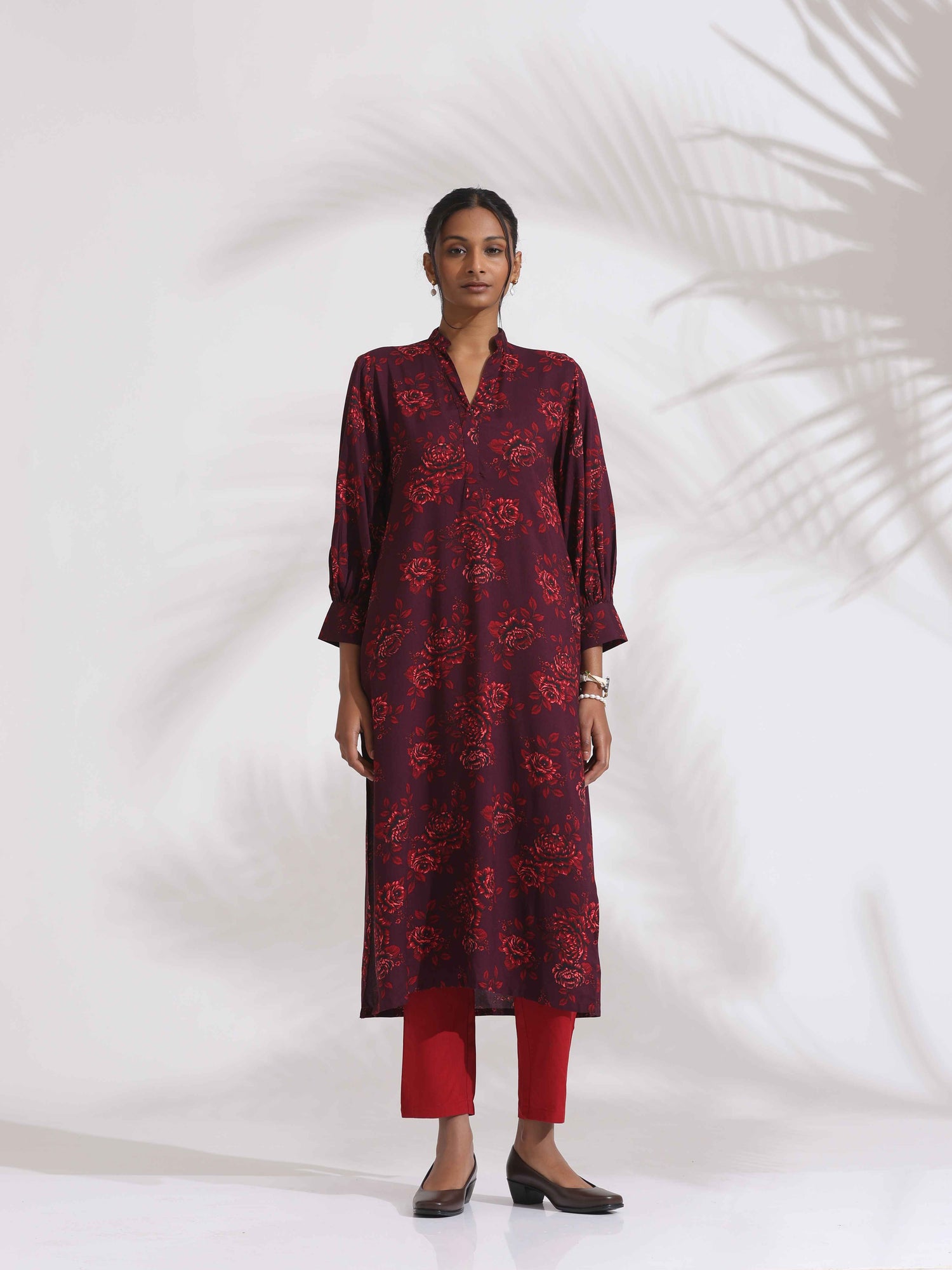 trueBrowns Purple Floral Print Kurta Set