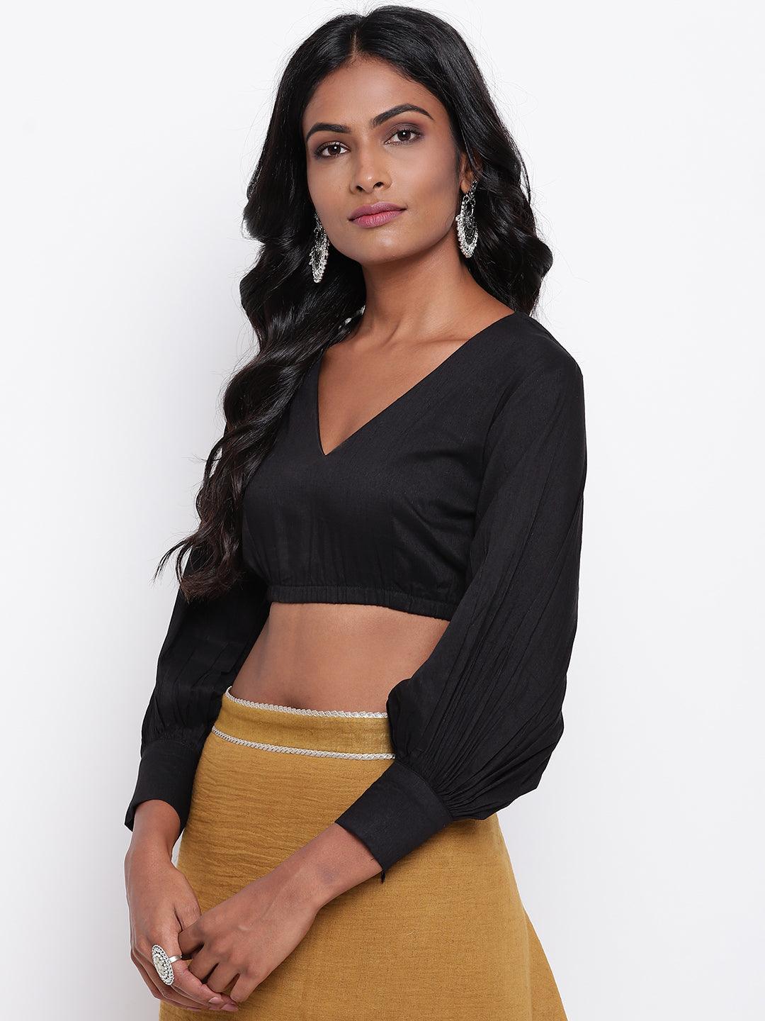 Black Gathered Sleeve Top - trueBrowns