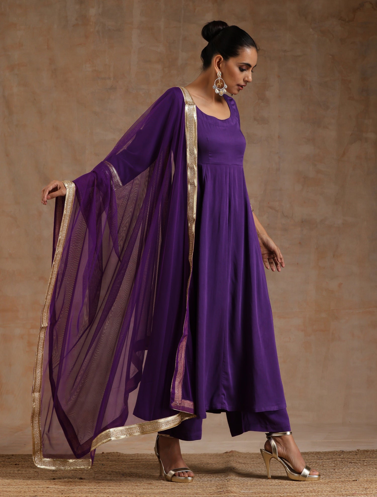Violet Modal Satin Anarkali Set