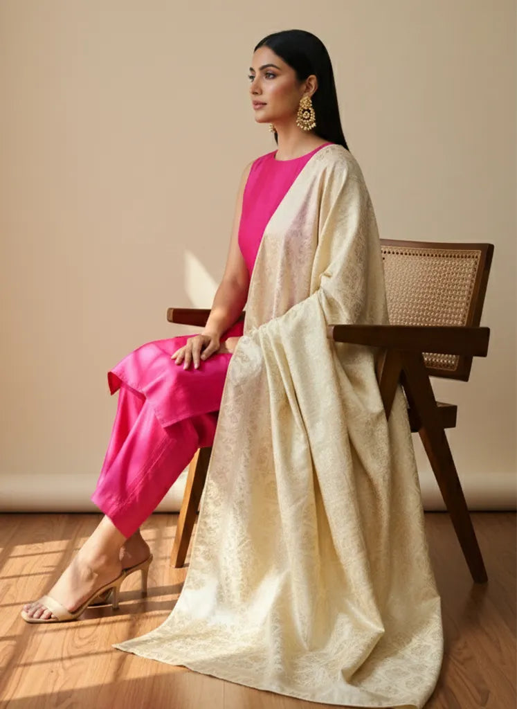 trueBrowns Ivory Floral Brocade Dupatta