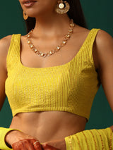 trueBrowns Lime Cotton Gold Lurex Sleeveless Blouse