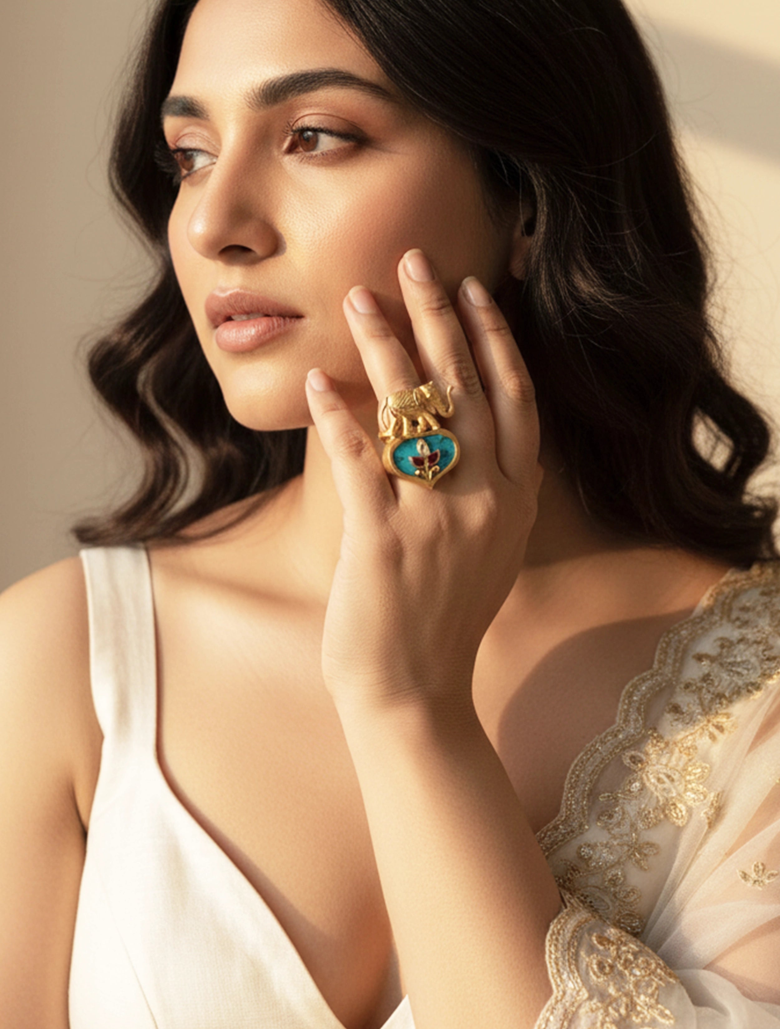 trueBrowns Golden Green Elephant Ring