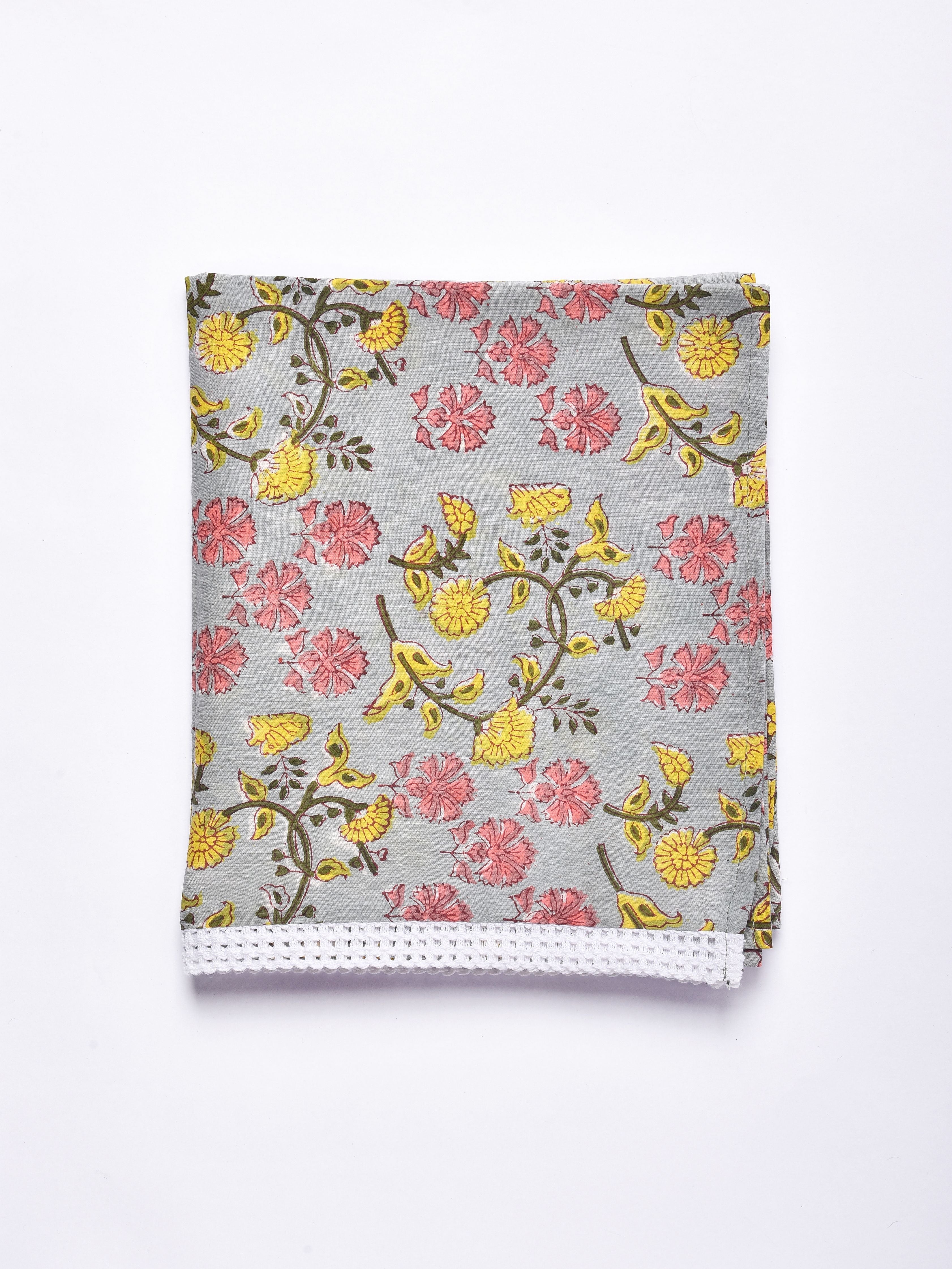 Grey Overall Floral Print Cotton Stole