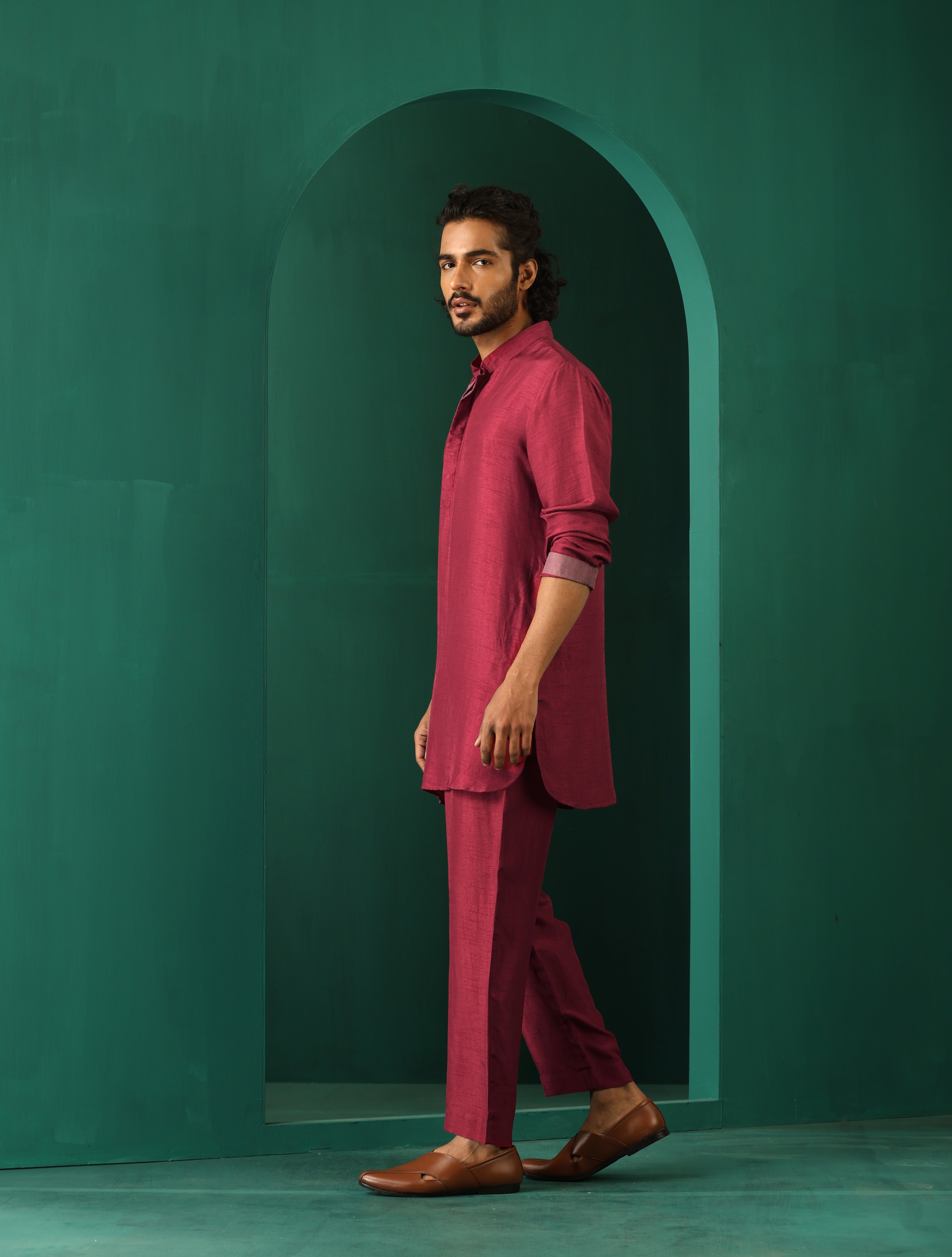 trueBrowns Men Purple Silk Co-ord Set