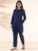 trueBrowns Blue Cotton Dobby Relaxed Co-ord Set