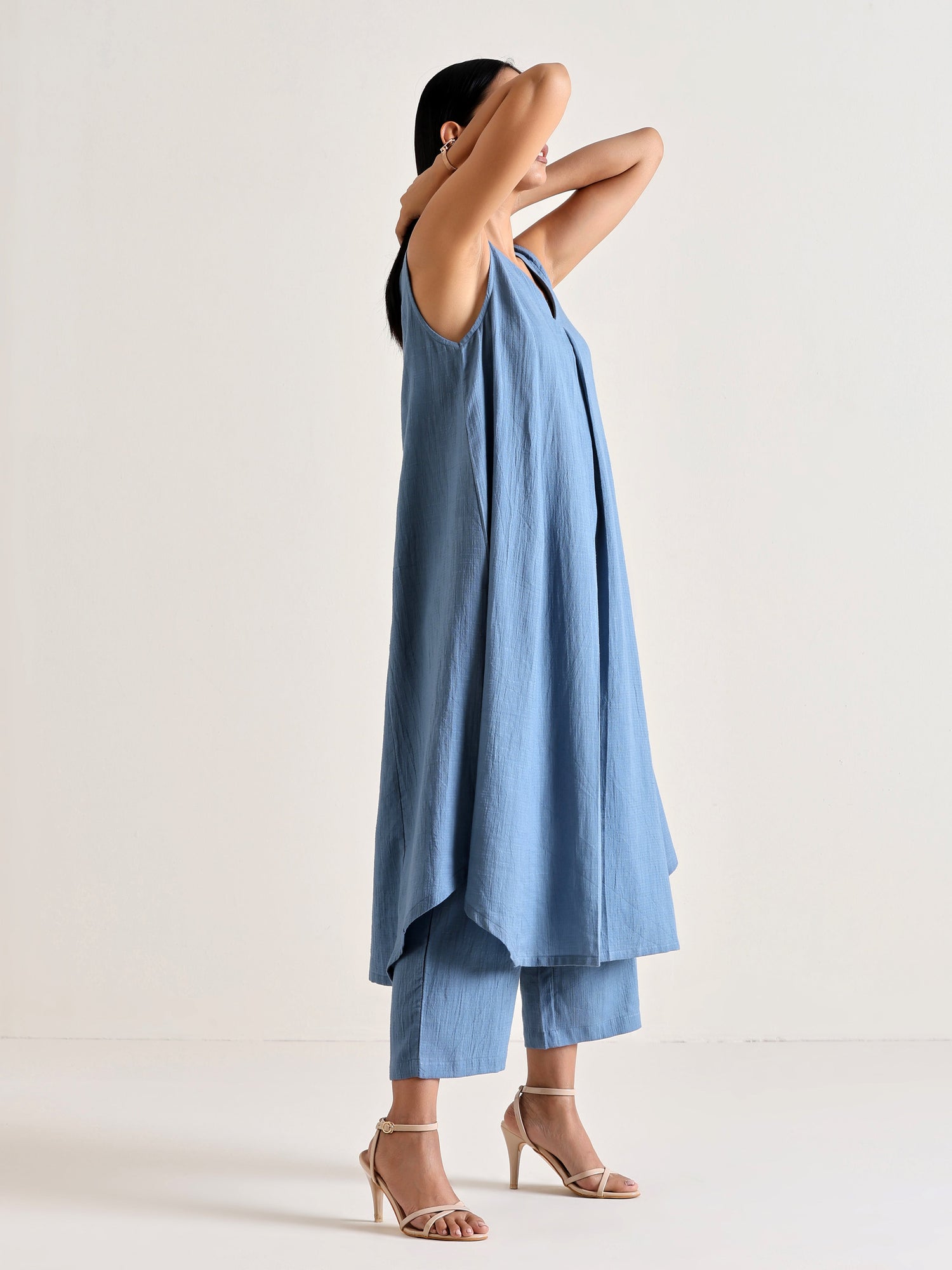 Light Blue Sleeveless Flared  Kurta Pant Set