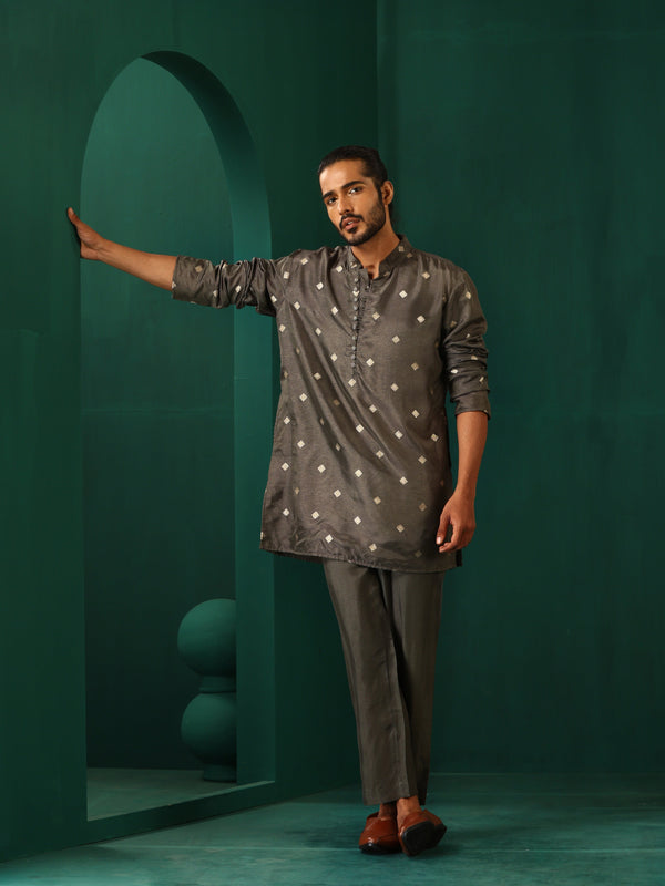 trueBrowns Men Grey Diamond Viscose Silk Co-ord Set