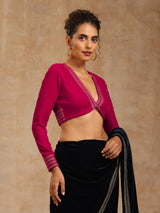 trueBrowns Rani Pink Velvet Embroidered Blouse