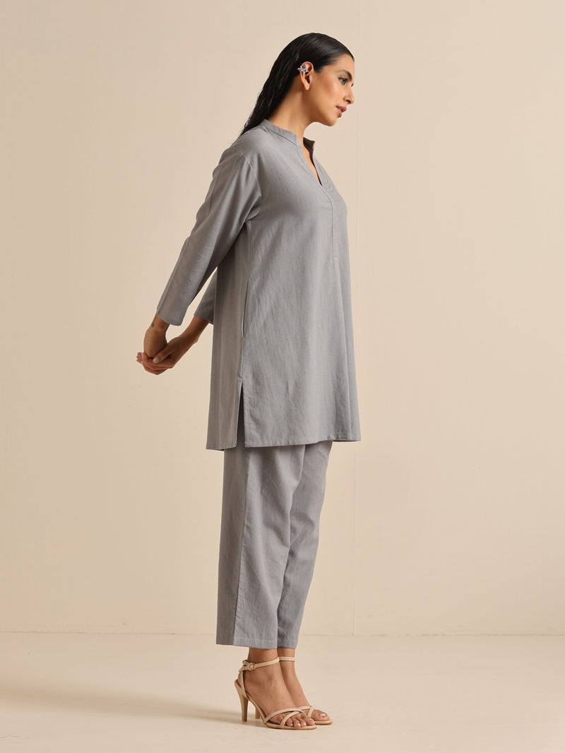 Steel Blue Khadi Relaxed Co-Ord Set