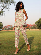 White Cotton Block Print Sleeveless Co-Ord set - trueBrowns