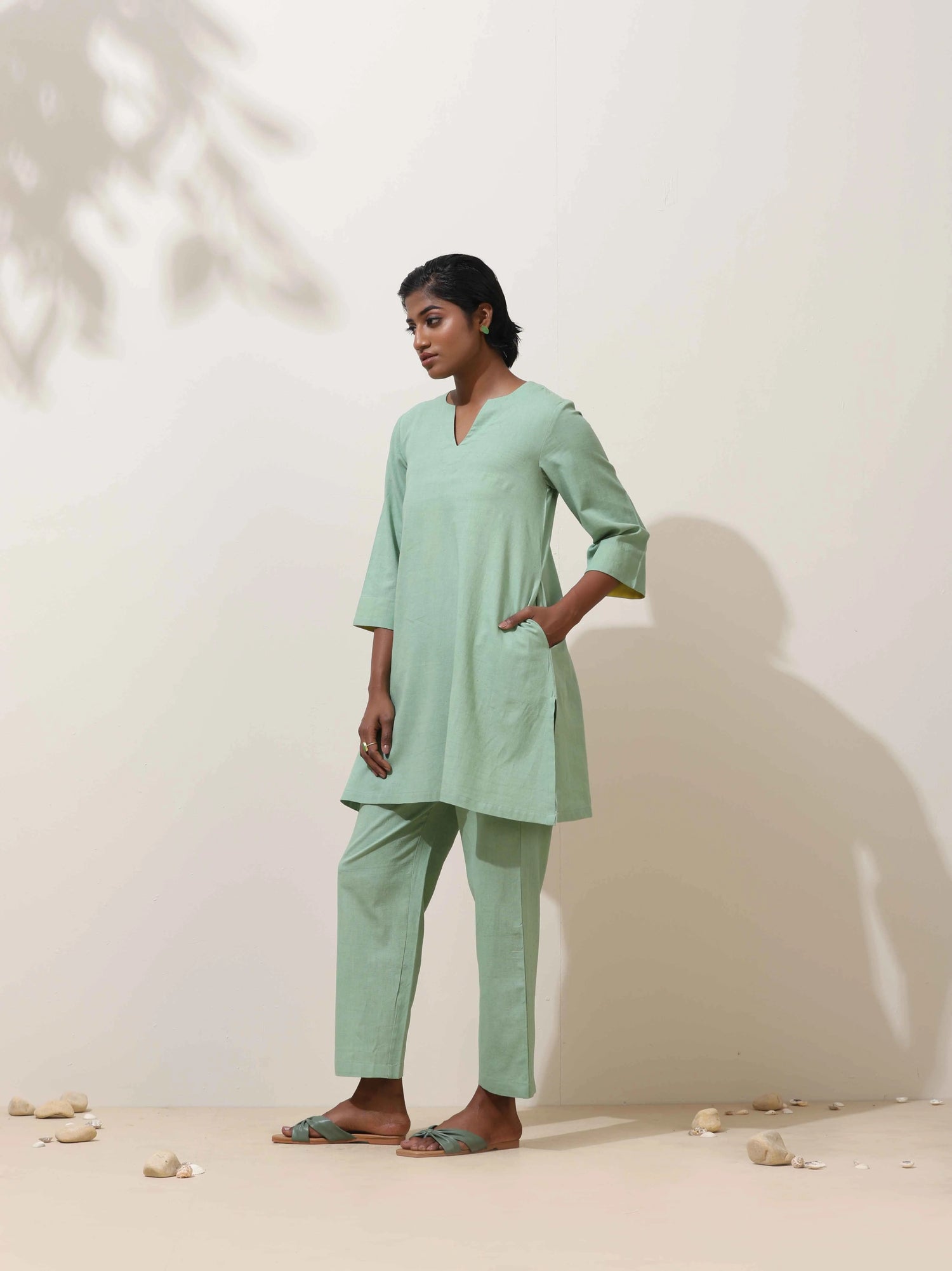 trueBrowns Mint Green Cotton Kurta Co-Ord Set
