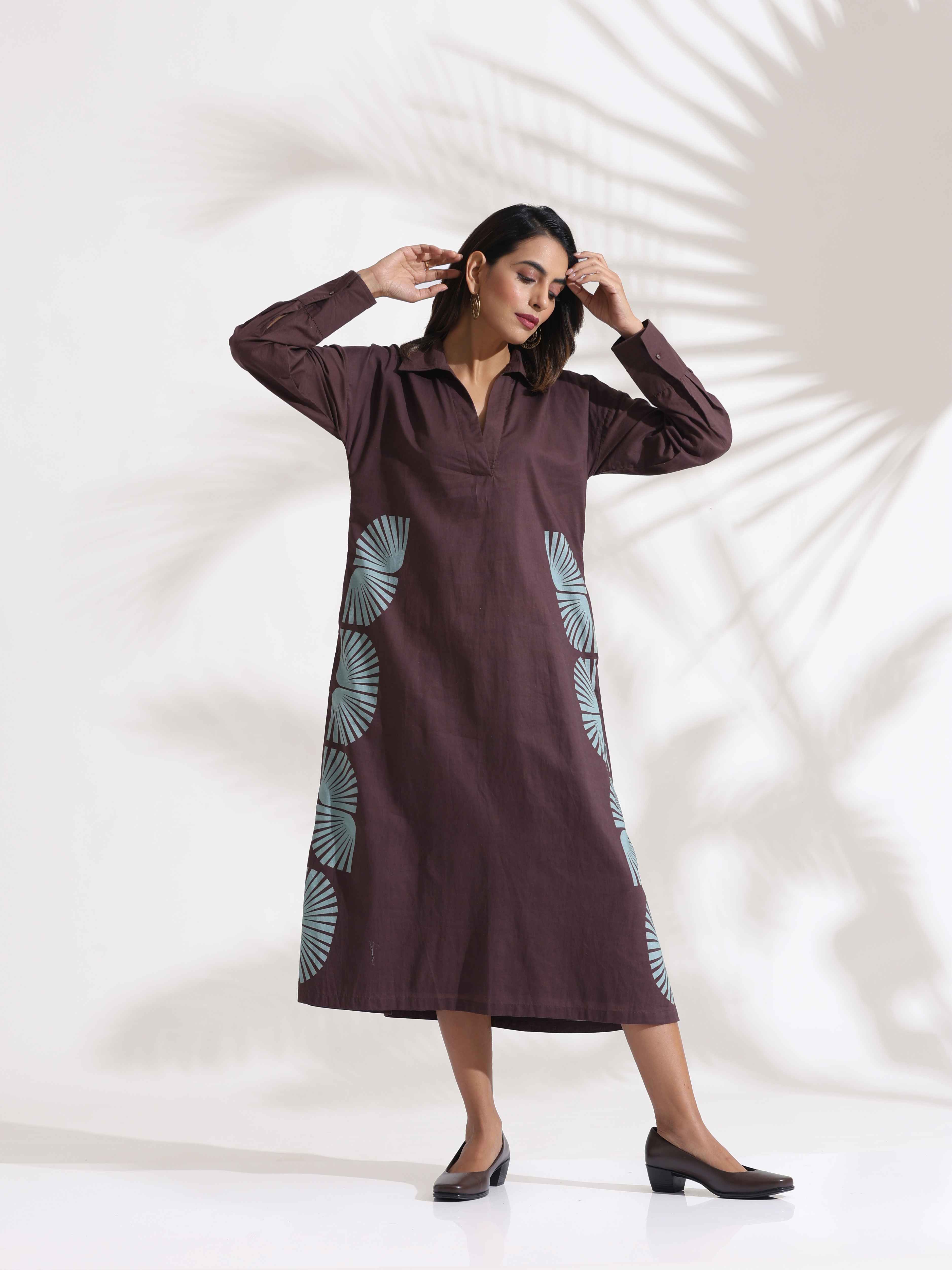 trueBrowns Cola Cotton Print A-line Dress
