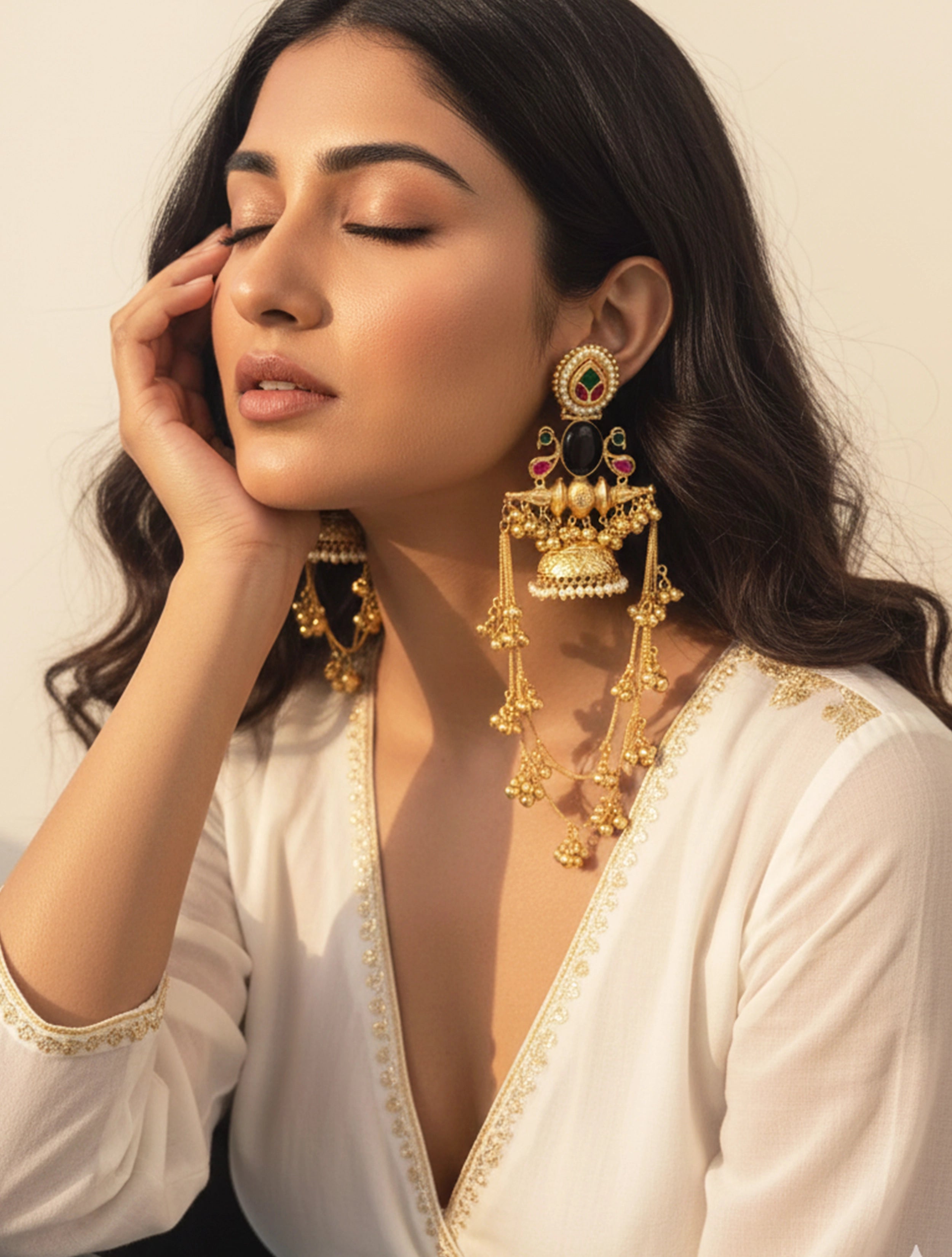 trueBrowns Kashmiri Navy Jhumka Drop Earrings
