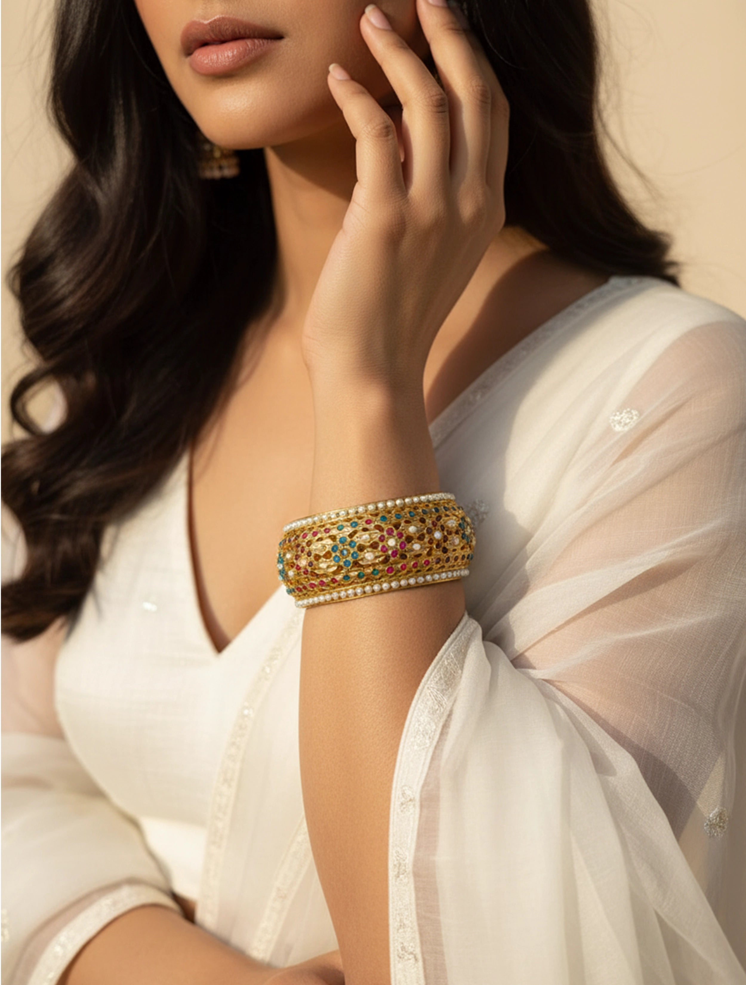 trueBrowns Multi Color White Pearl Cuff