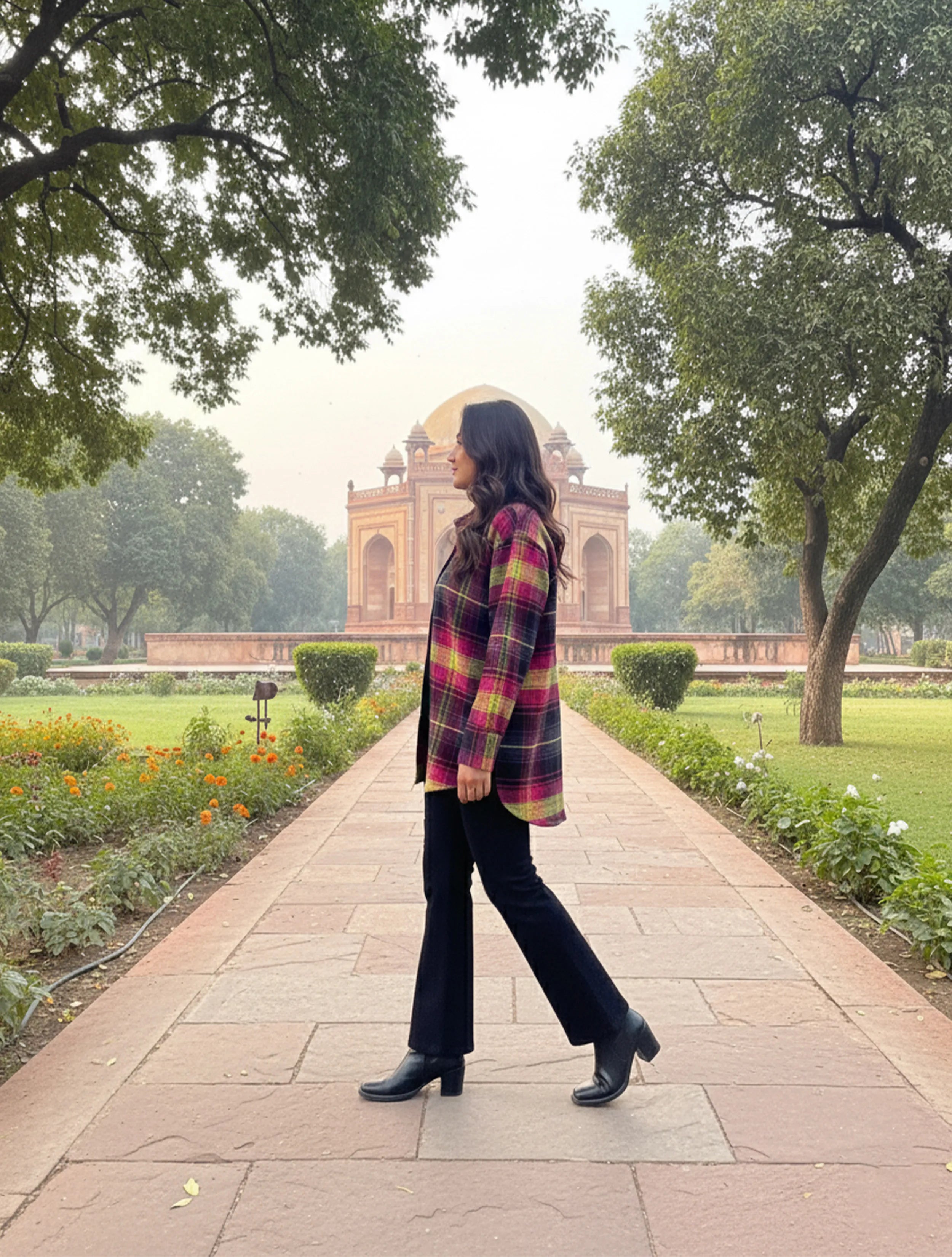 trueBrowns Pink Lime Check Woollen Shirt Top